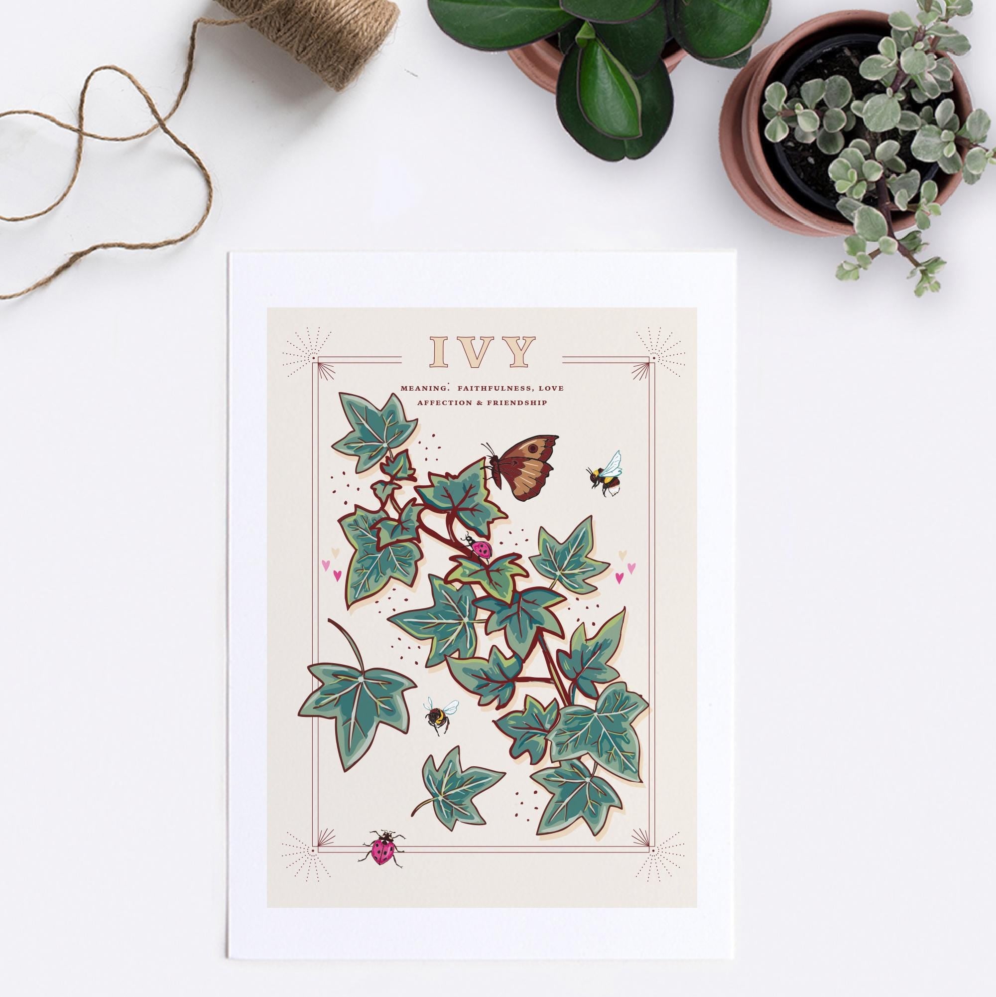 Ivy Wall Art Print, Vintage Cottage Style Illustration