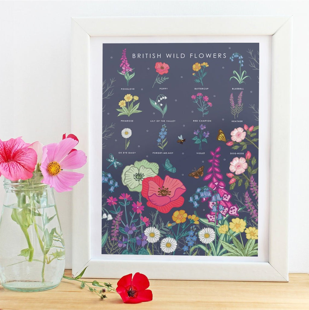 British Wildflowers Nature Guide Wall Art Print