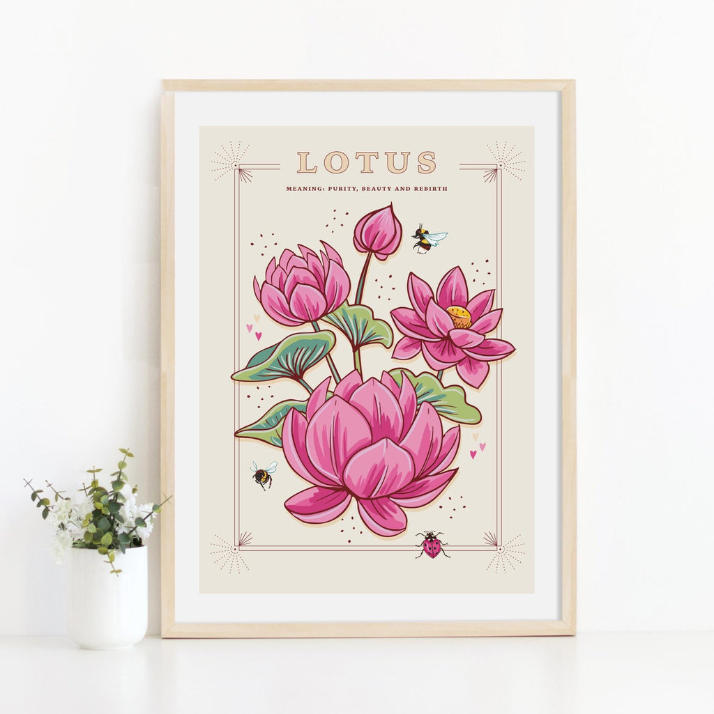 Lotus Flower Art Print, Vintage Botanical Illustration