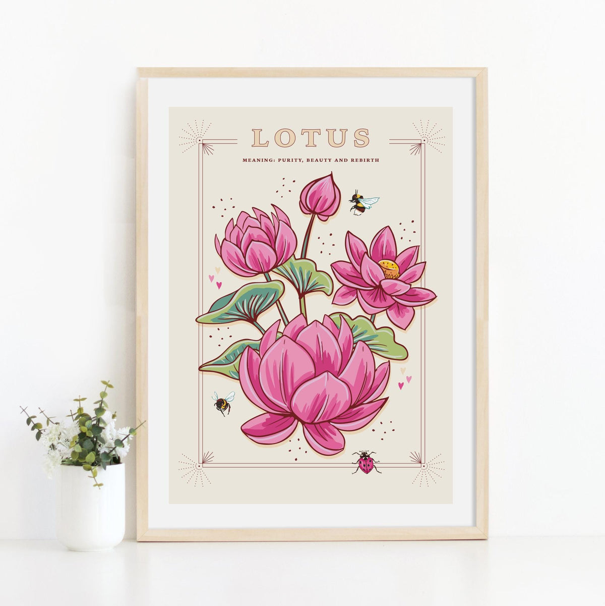 Lotus Flower Art Print, Vintage Botanical Illustration