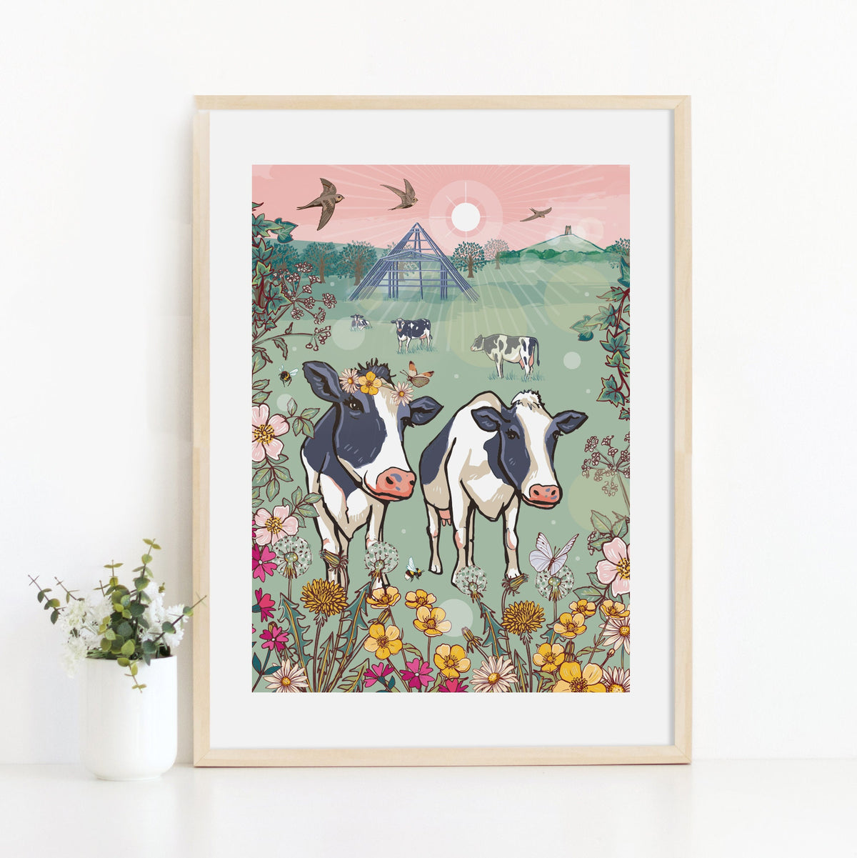 Glastonbury Cows Wall Art Print, Moo-Sic Festival Illustration Print