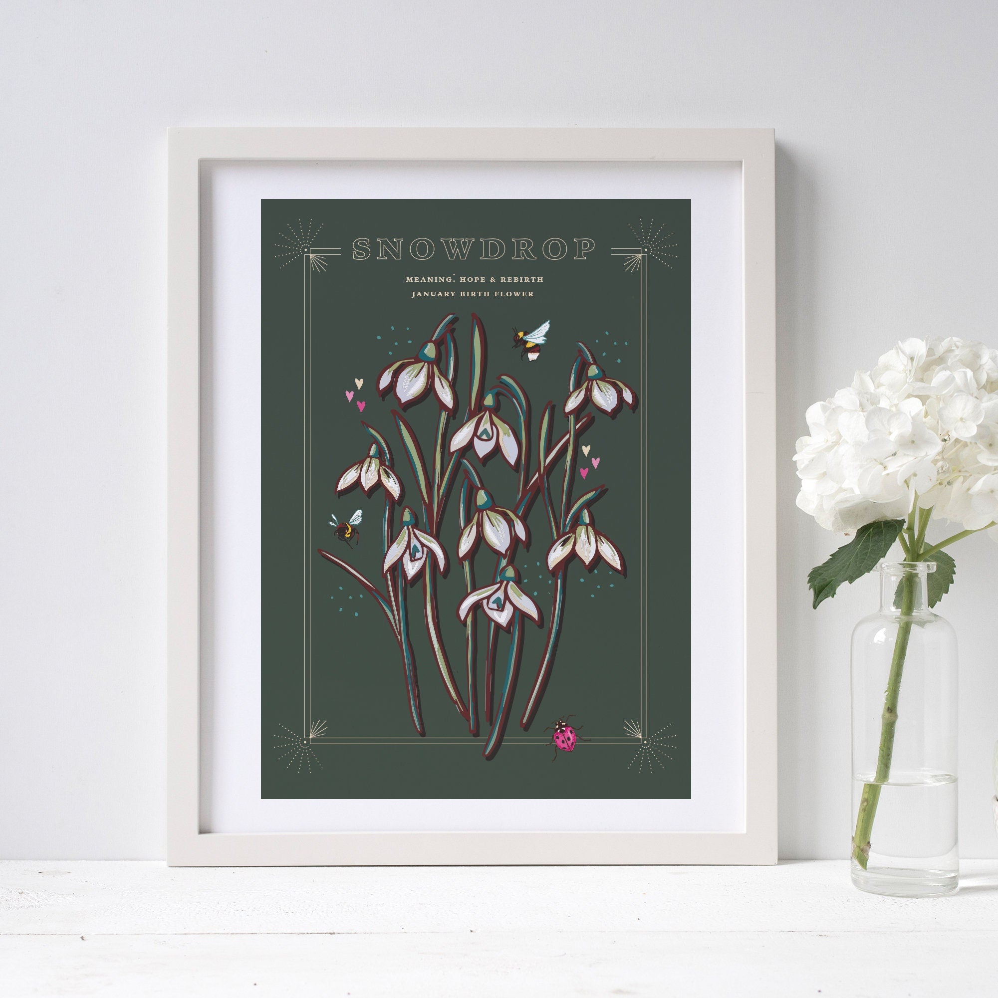 Snowdrops January Birth Flower Wall Art Print