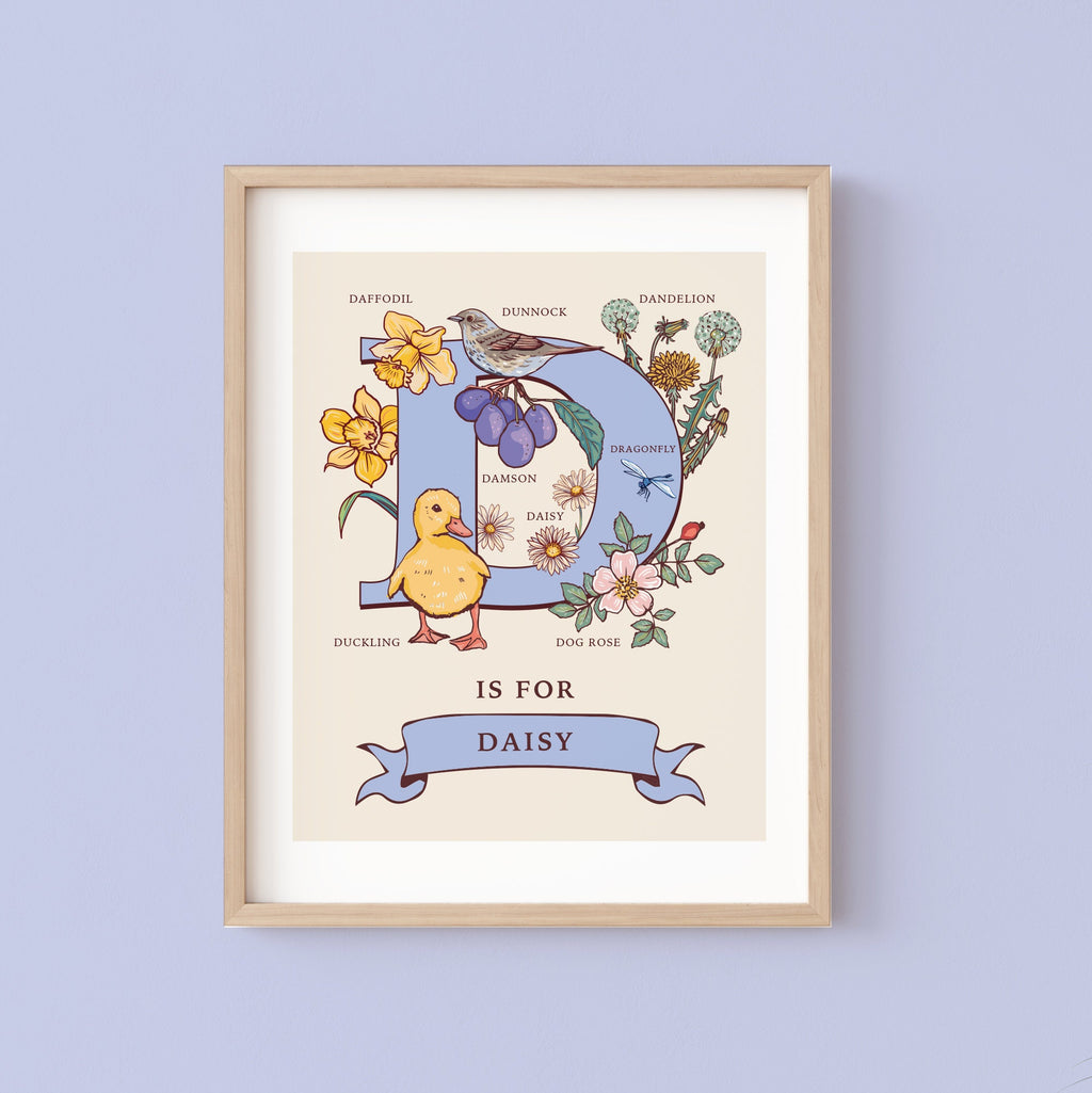 Personalised Monogram Initial Letter D, Nature Guide Wall Art Print