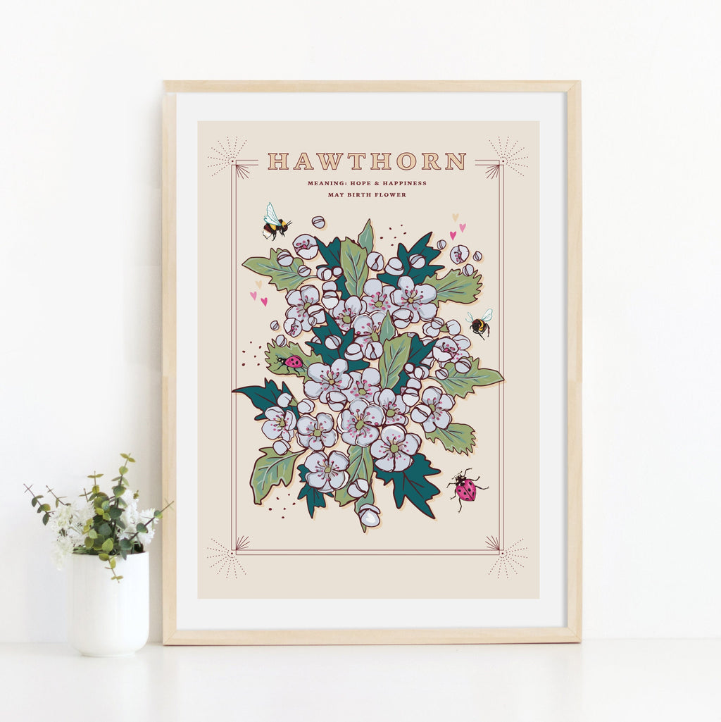 Hawthorn May Birth Flower Wall Art Print