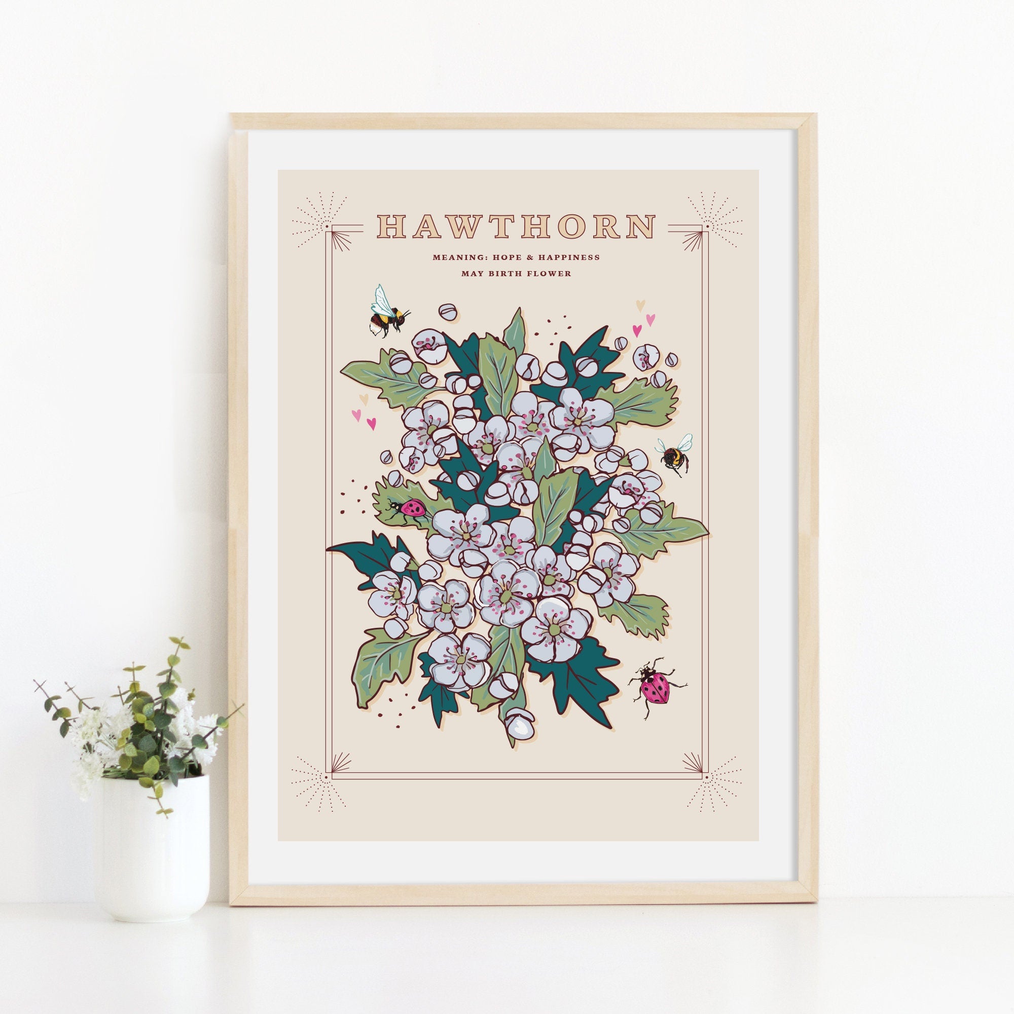 Hawthorn May Birth Flower Wall Art Print