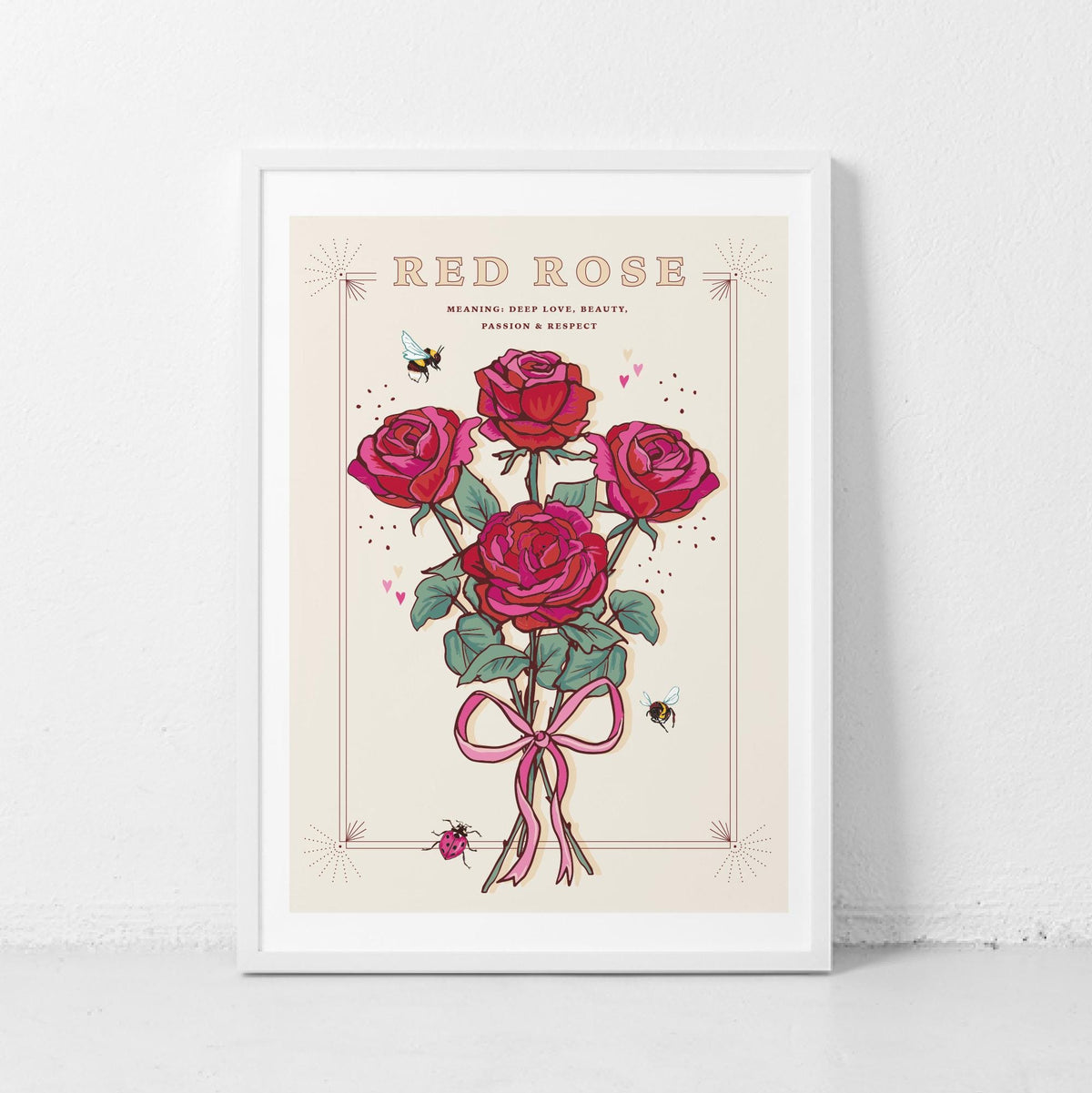Red Rose Wall Art Print, Flower Meaning Illustration Print