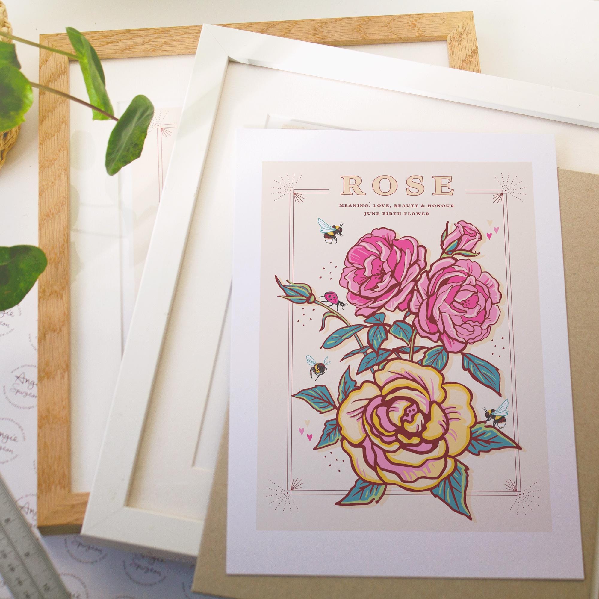 Rose June Birth Flower Wall Art Print