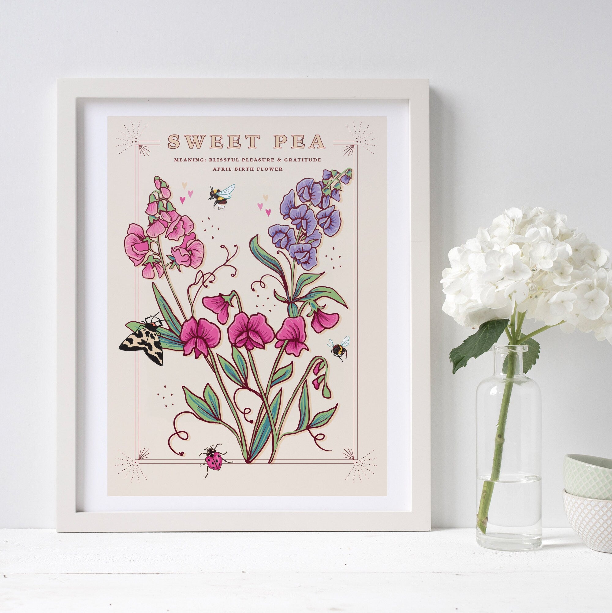Sweet Pea April Birth Flower Wall Art Print