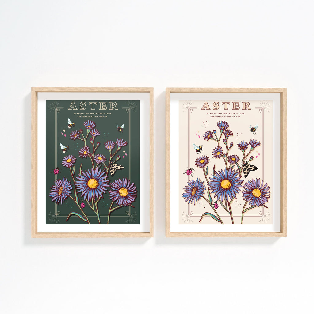 Aster September Birth Flower Wall Art Print