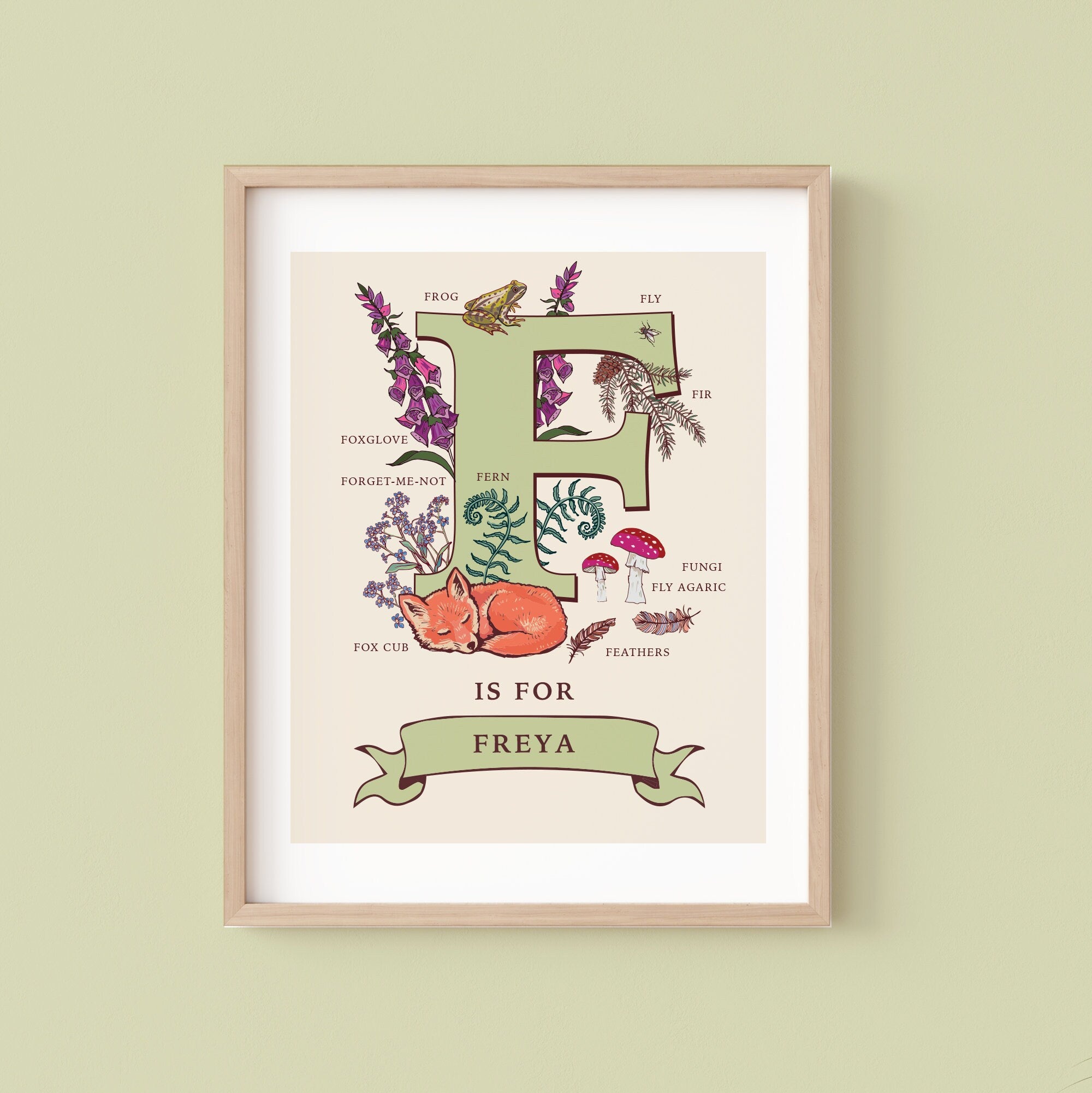 Personalised Monogram Initial Letter F, Nature Guide Wall Art Print