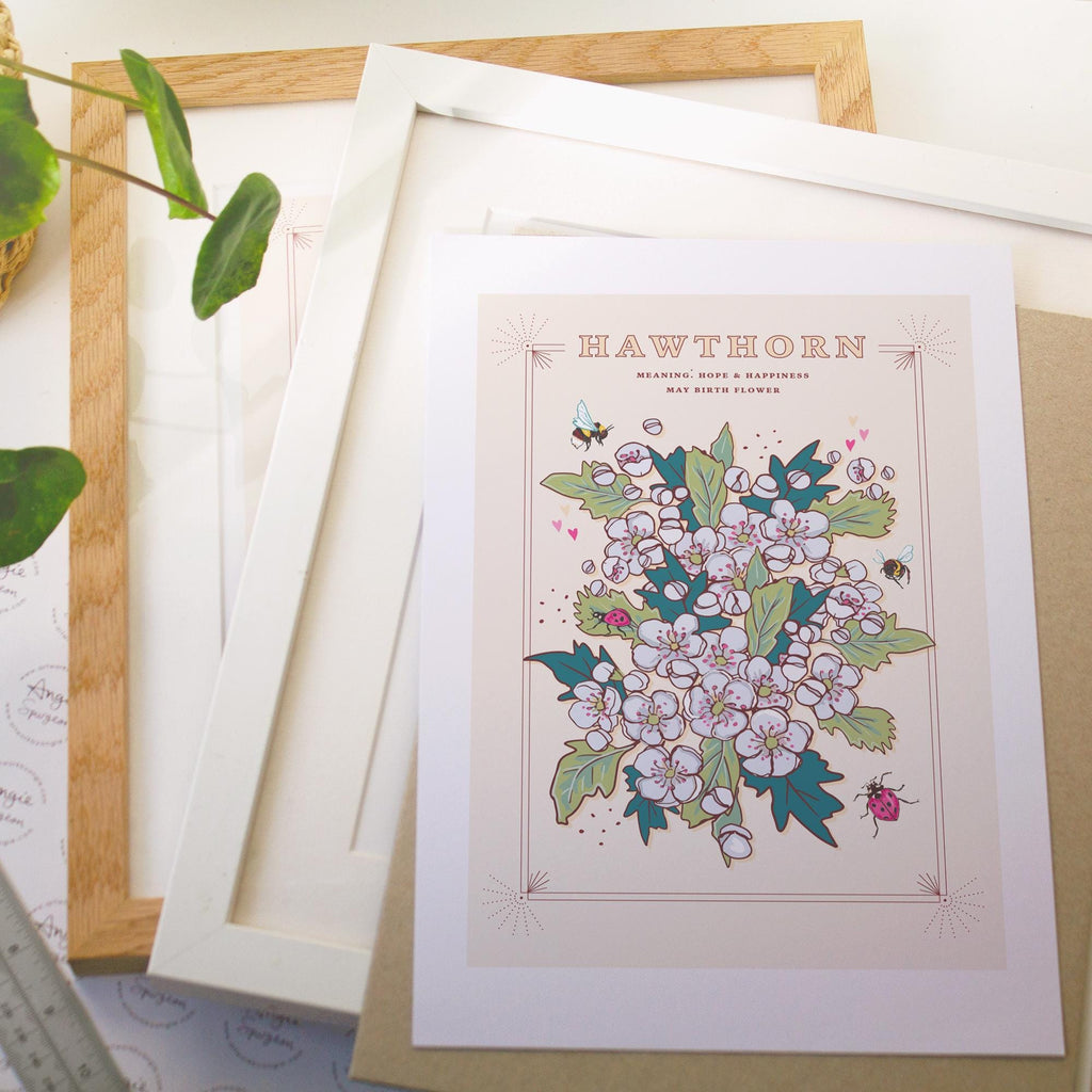 Hawthorn May Birth Flower Wall Art Print