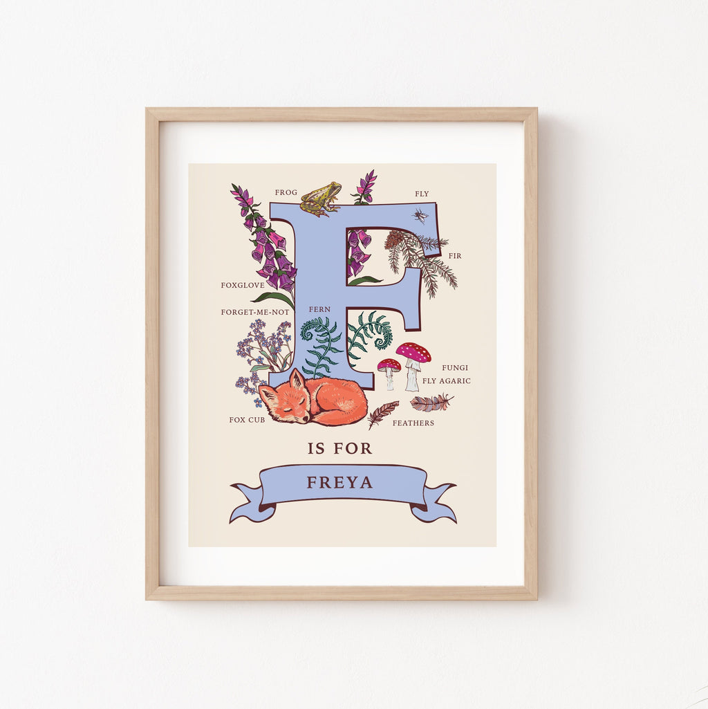 Personalised Monogram Initial Letter F, Nature Guide Wall Art Print