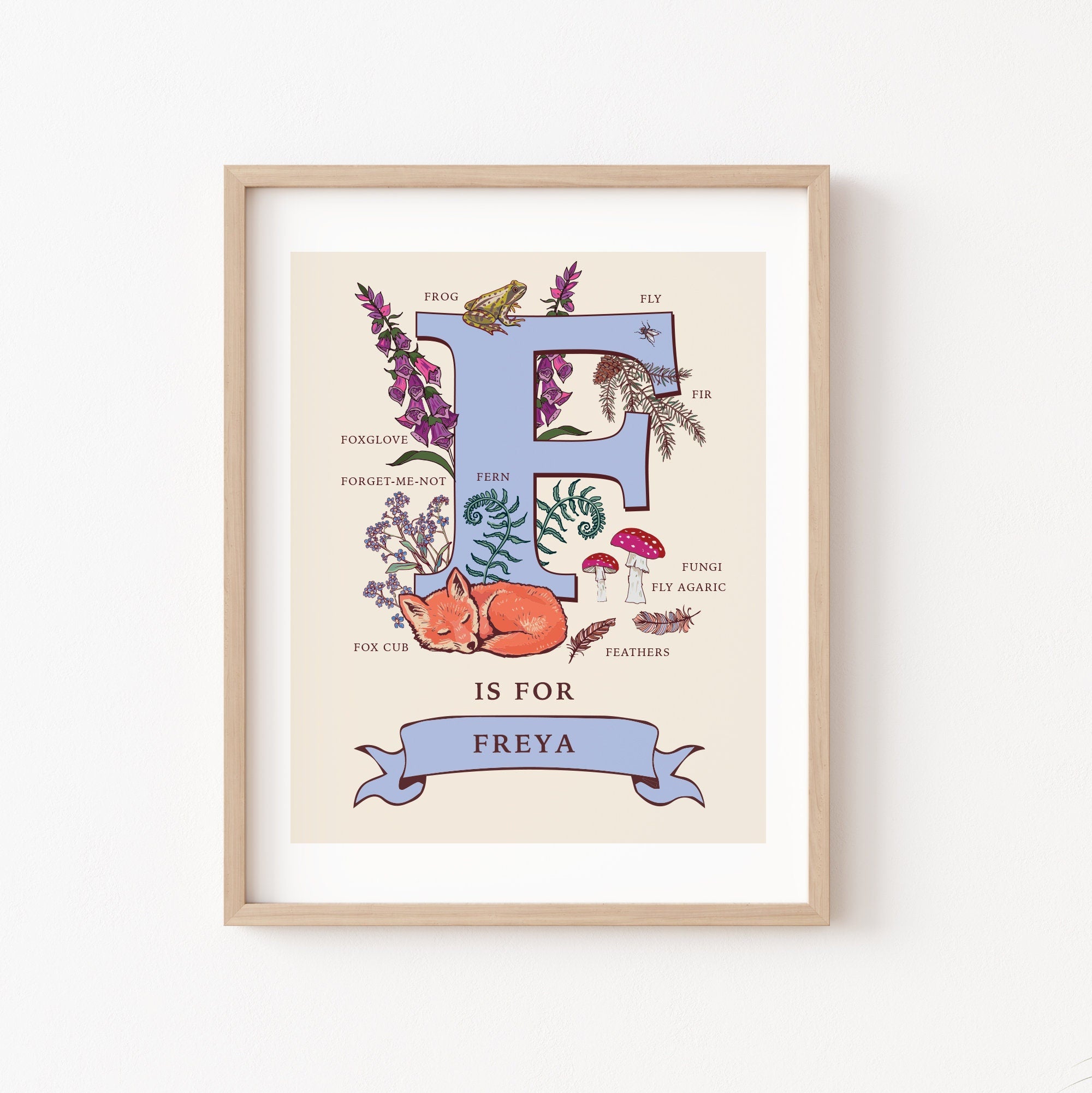 Personalised Monogram Initial Letter F, Nature Guide Wall Art Print