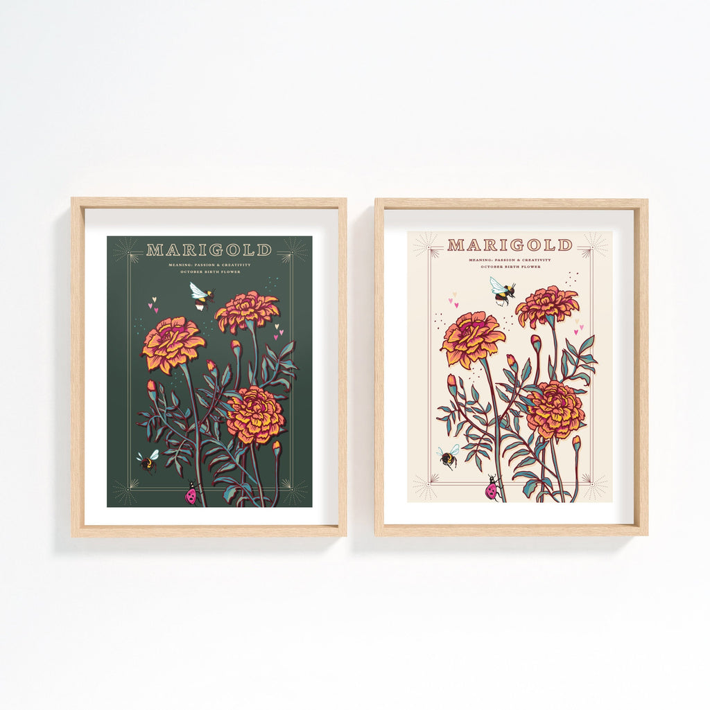 Marigold October Birth Flower Wall Art Print