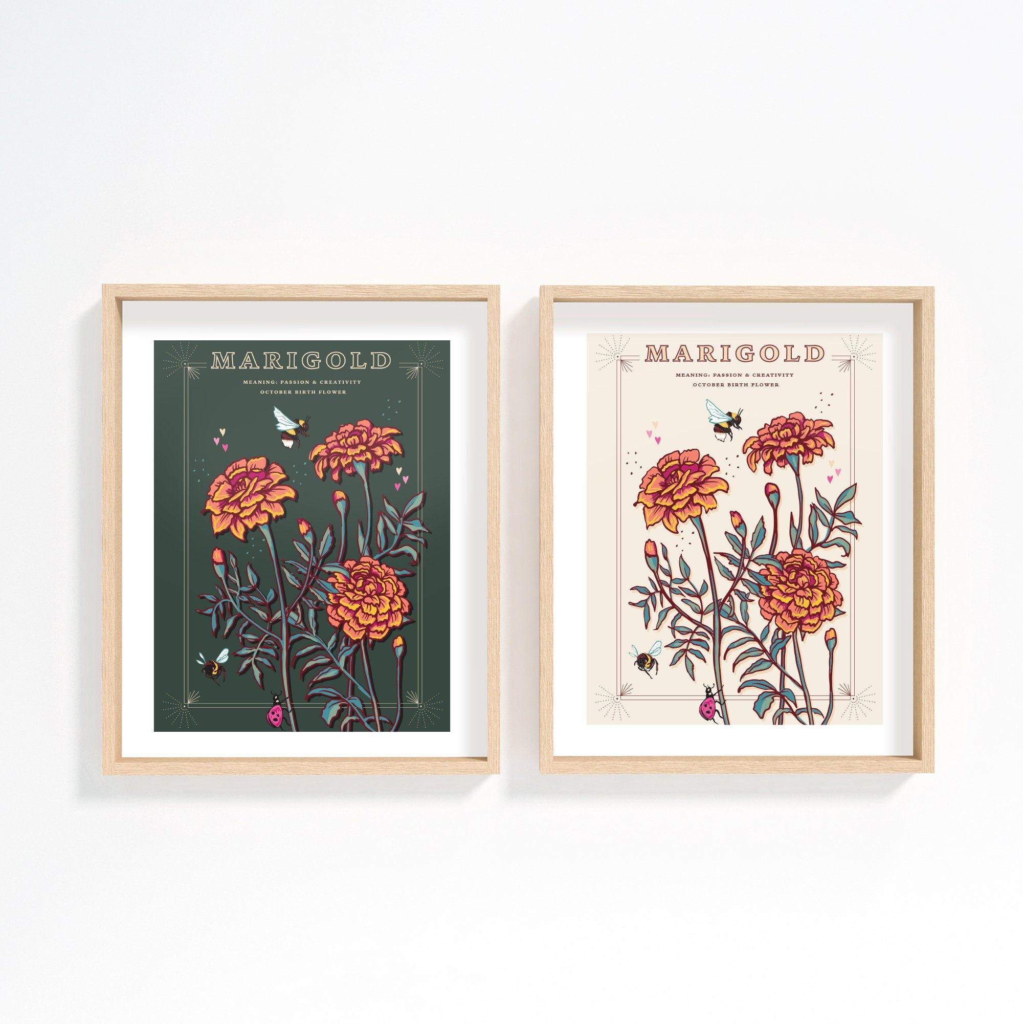 Marigold October Birth Flower Wall Art Print