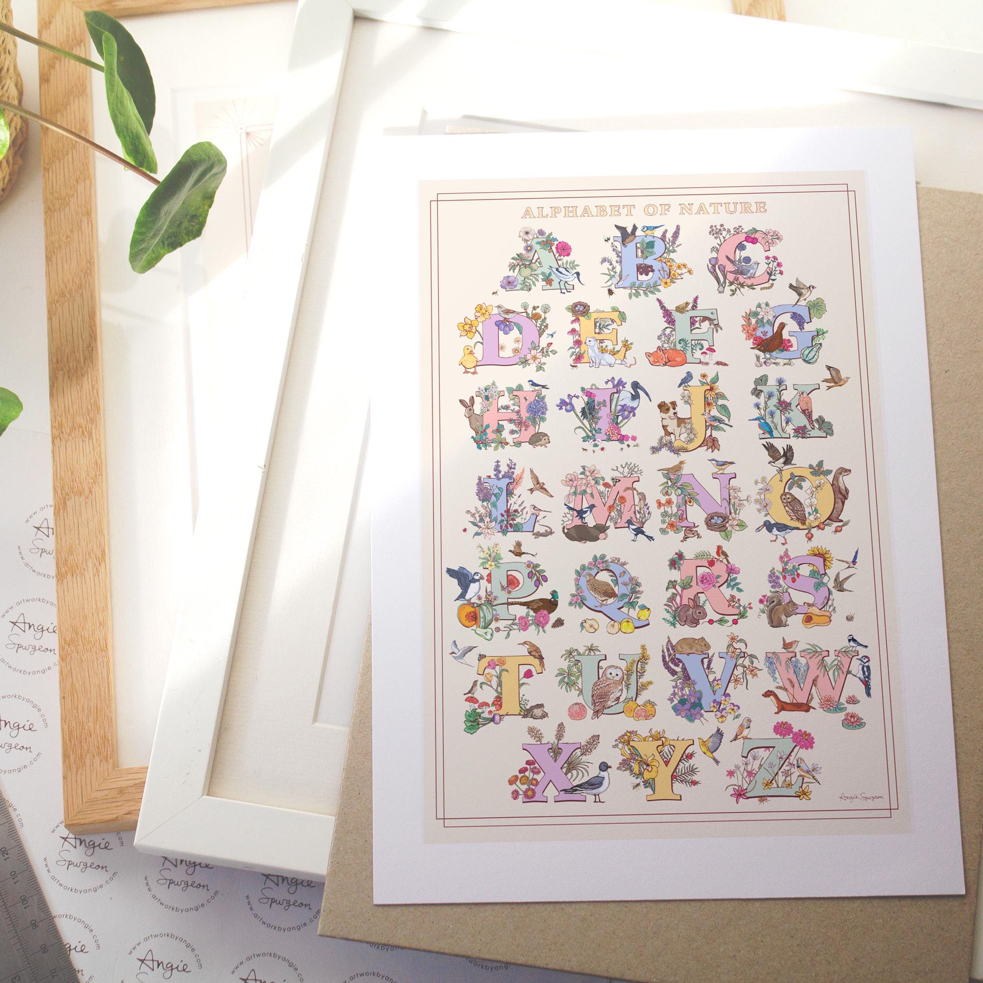 A to Z of Nature Alphabet Wall Art Print A4 size