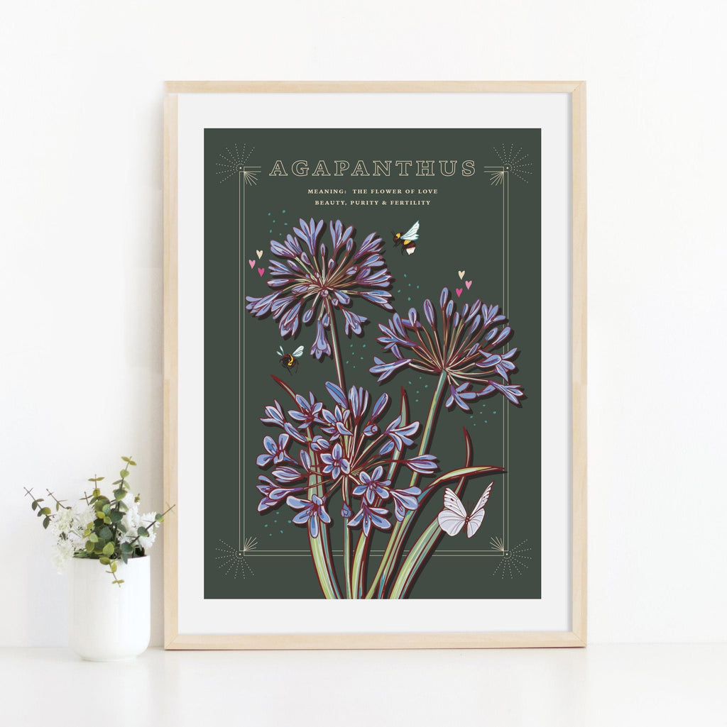 Agapanthus Wall Art Print, Flower Meaning Illustration Print