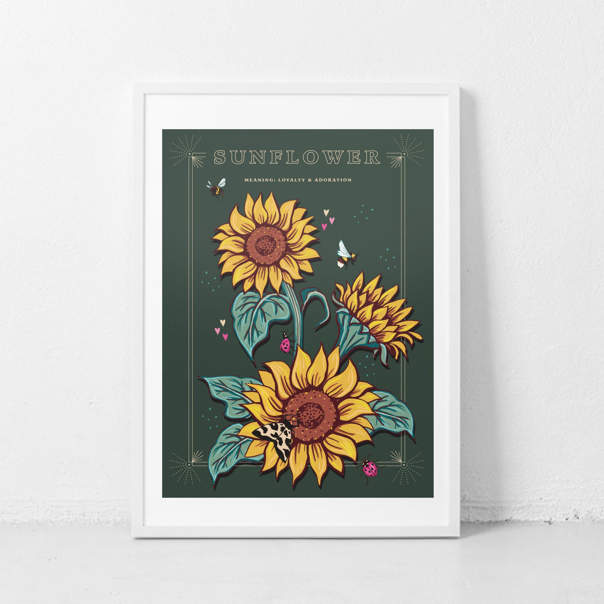 Sunflower Wall Art Print, Loyalty and Adoration Flower Illustration Print