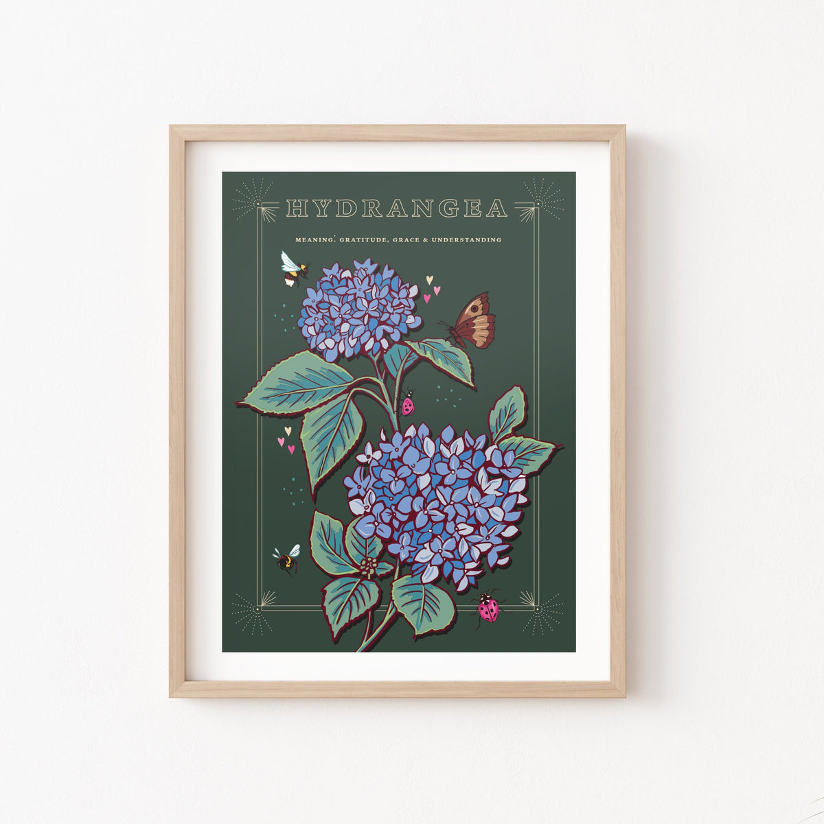 Hydrangea Wall Art Print, Grace & Gratitude Flower Illustration Print