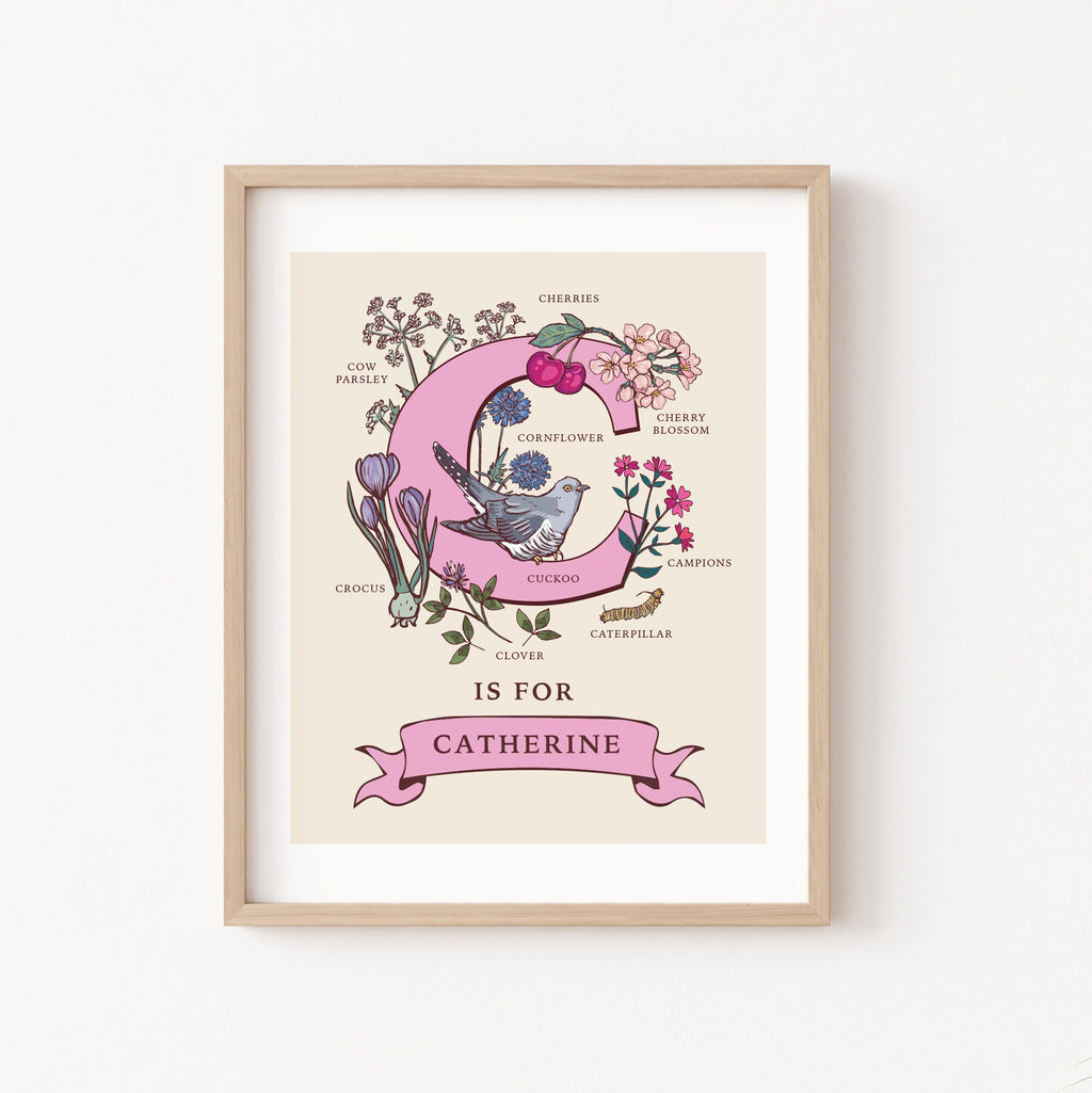 Personalised Monogram Initial Letter C, Nature Guide Wall Art Print