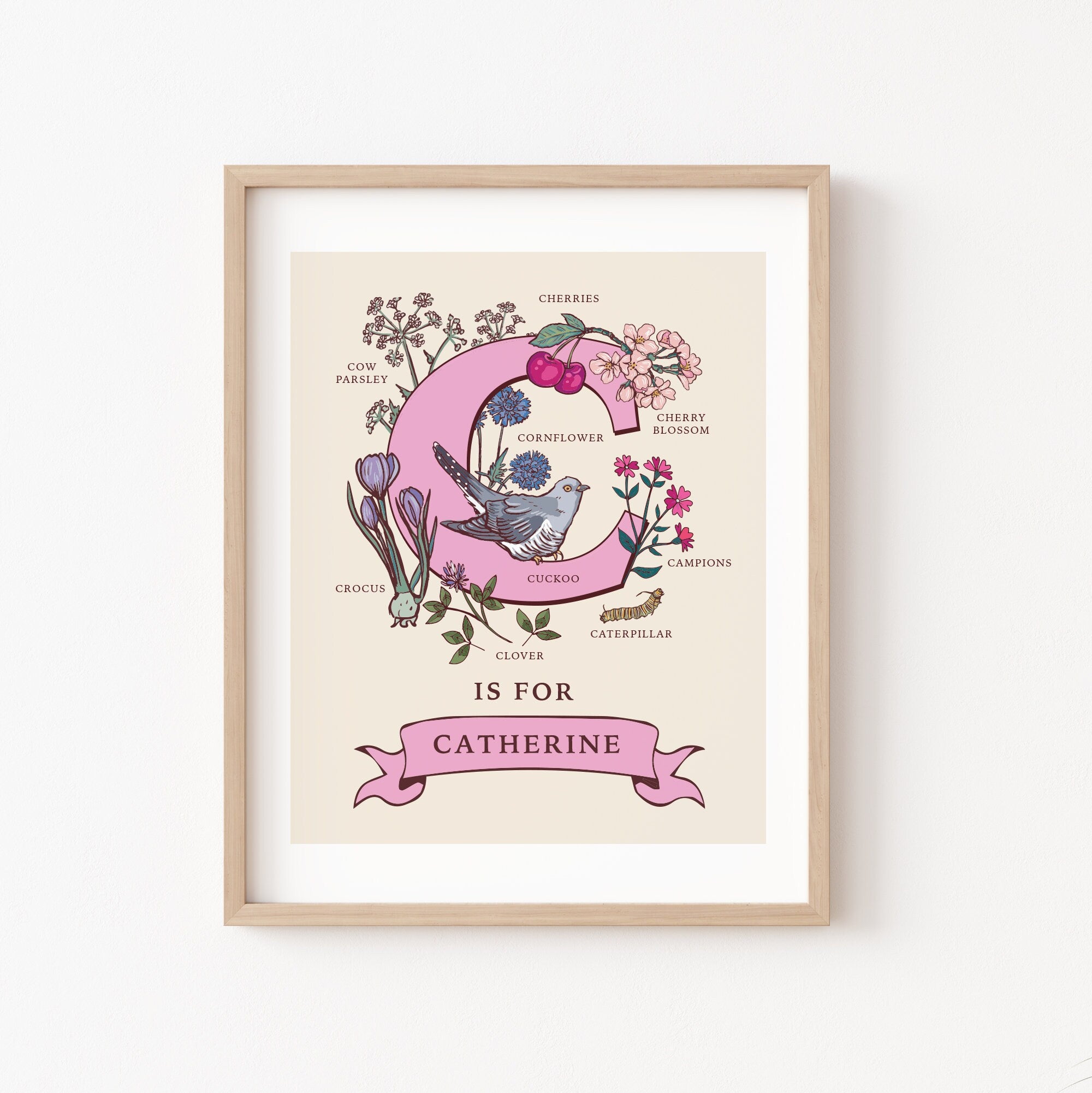 Personalised Monogram Initial Letter C, Nature Guide Wall Art Print