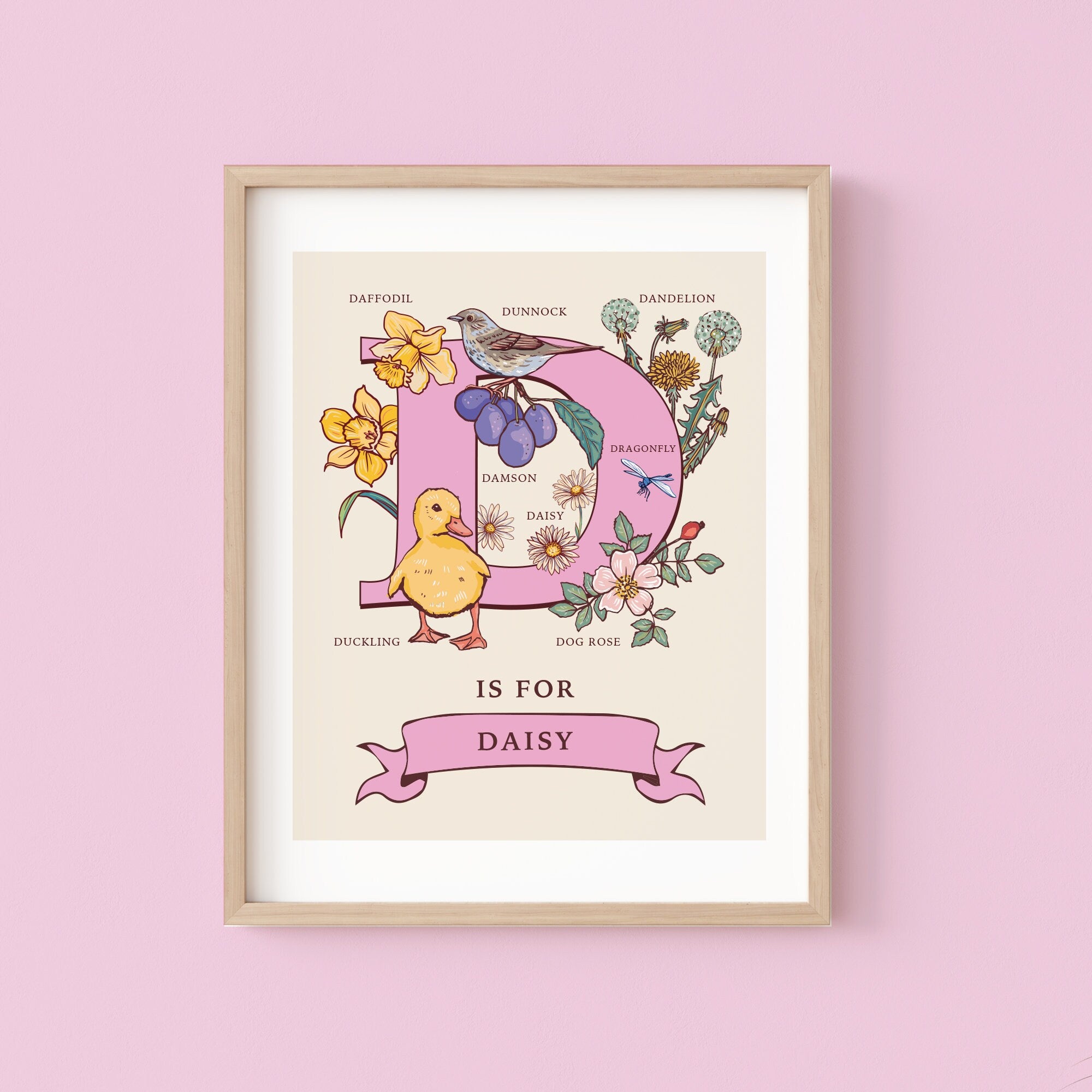 Personalised Monogram Initial Letter D, Nature Guide Wall Art Print