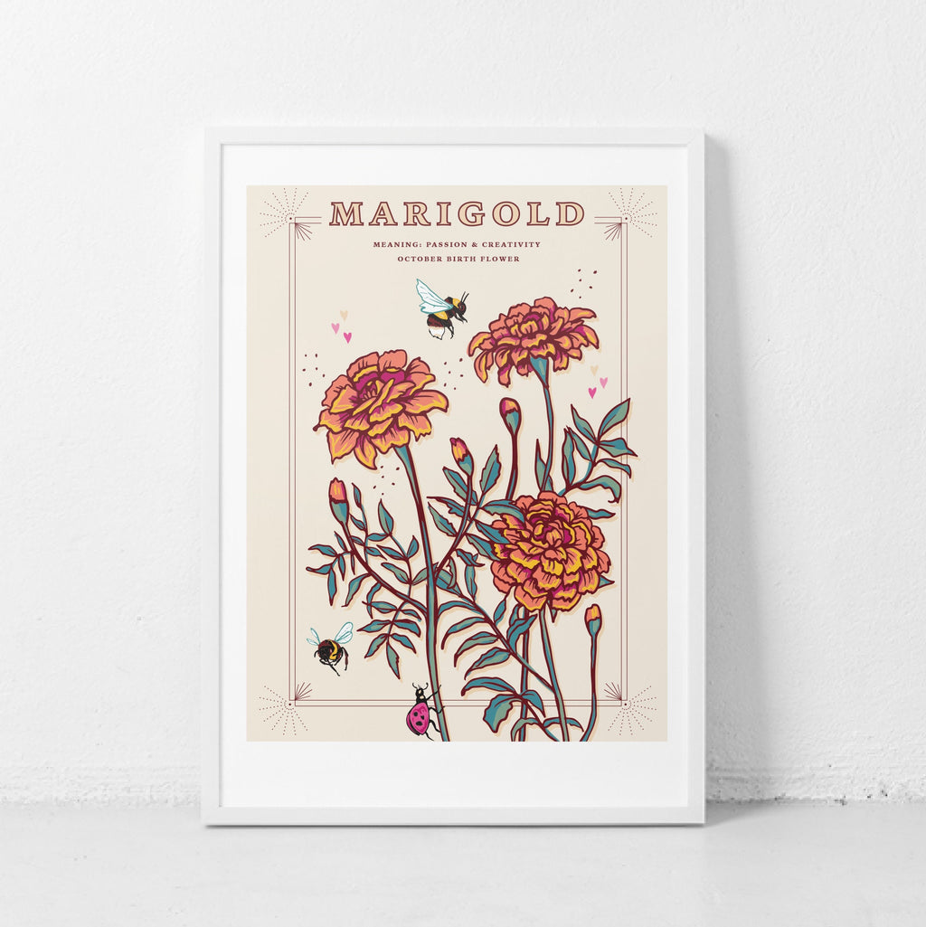 Marigold October Birth Flower Wall Art Print