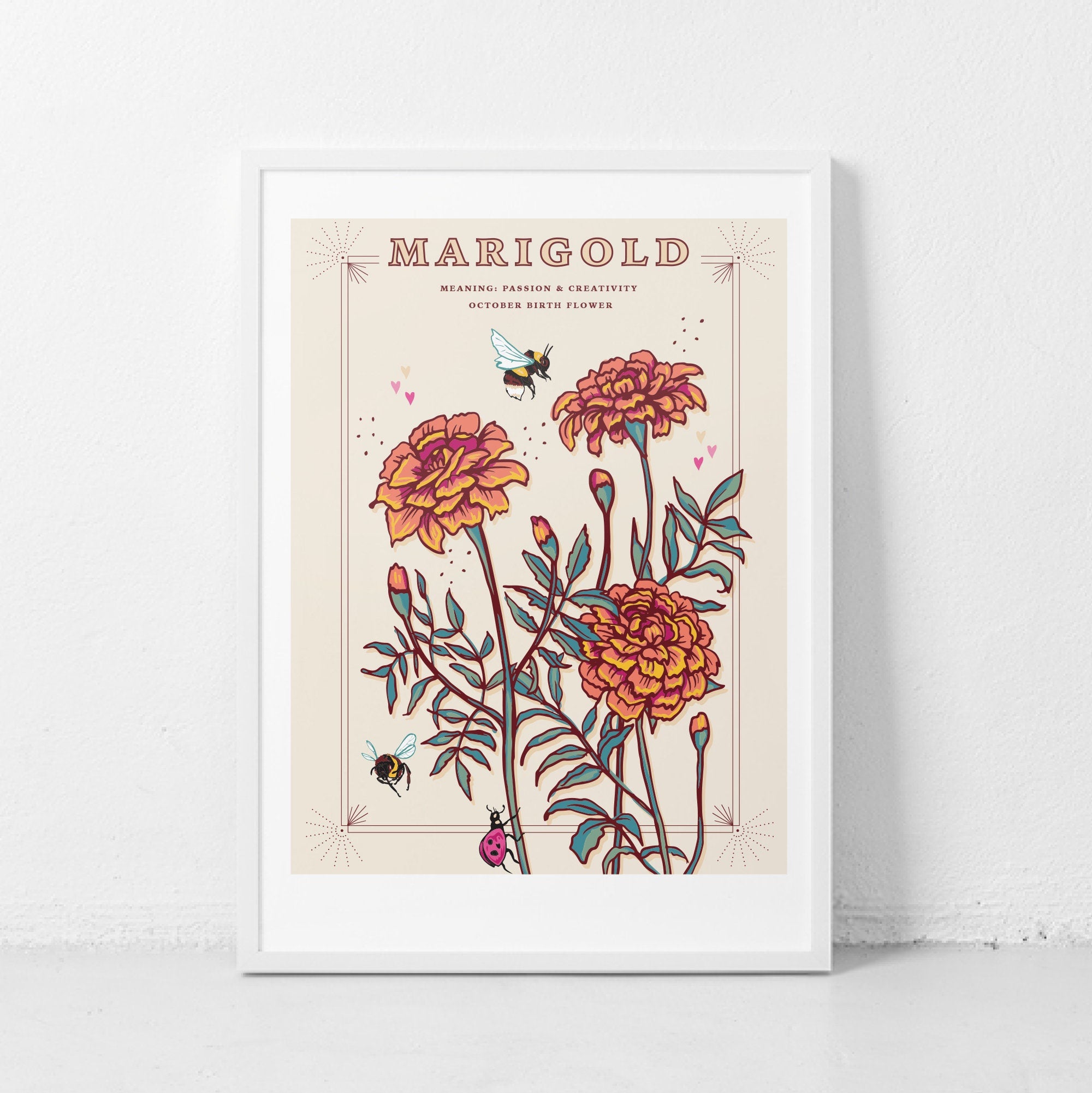 Marigold October Birth Flower Wall Art Print