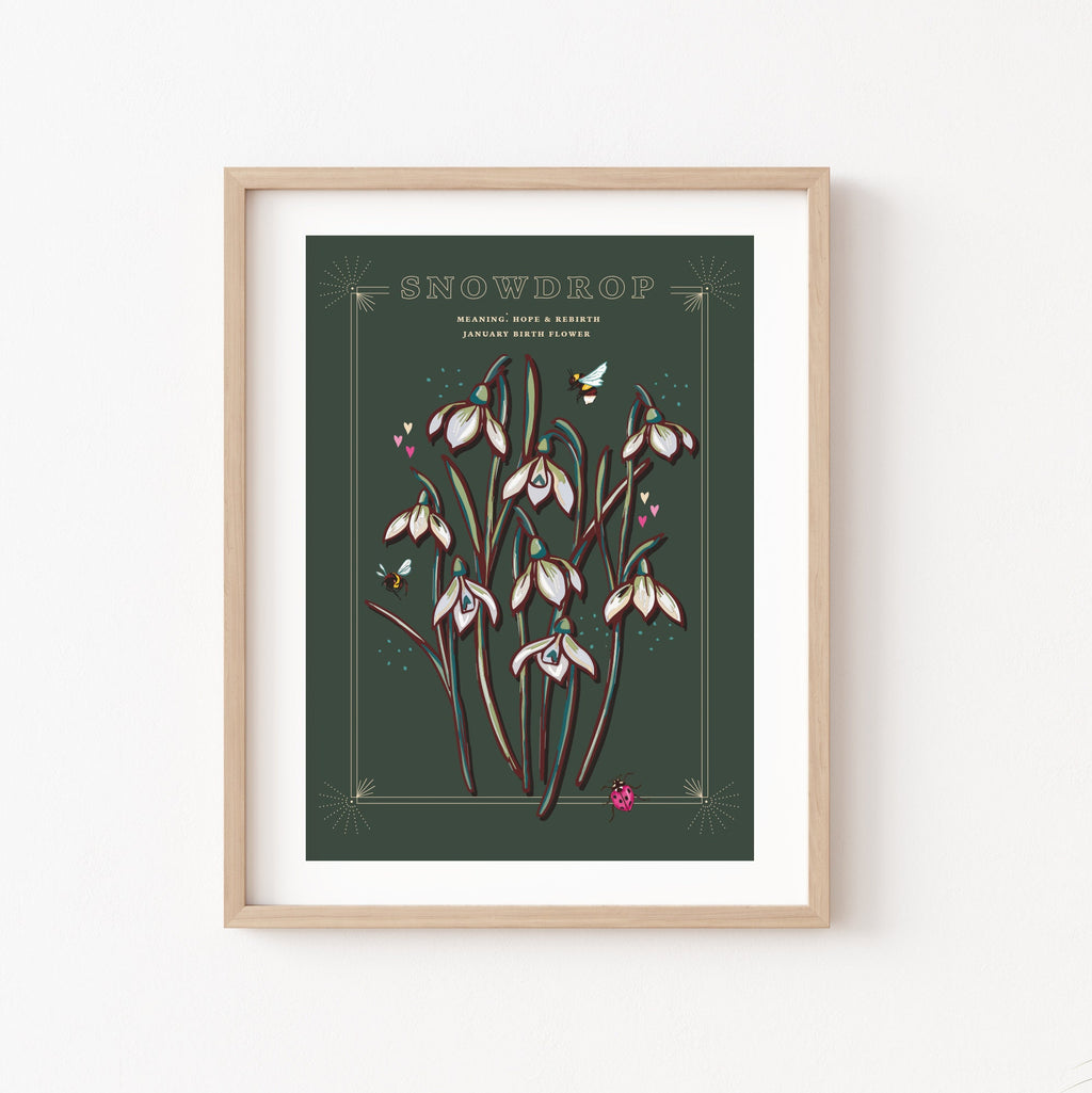 Snowdrops January Birth Flower Wall Art Print