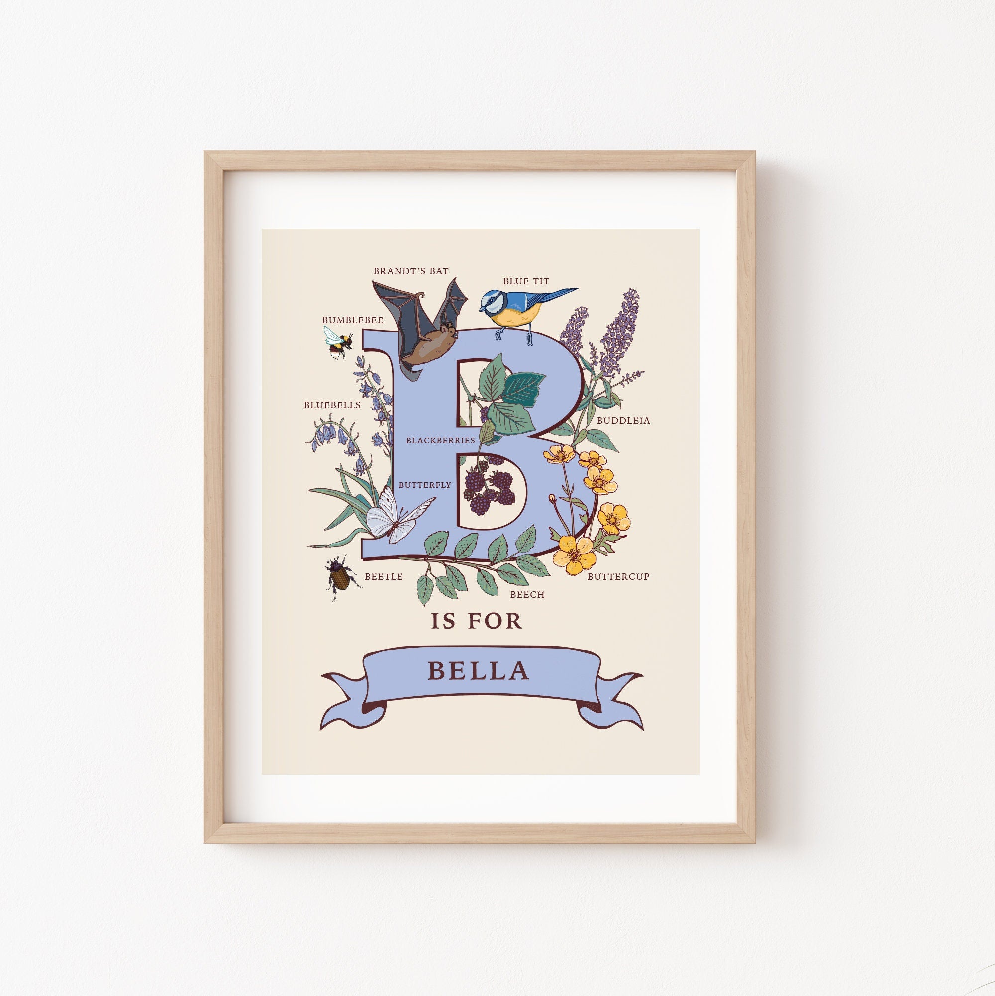 Personalised Monogram Initial Letter B, Nature Guide Wall Art Print