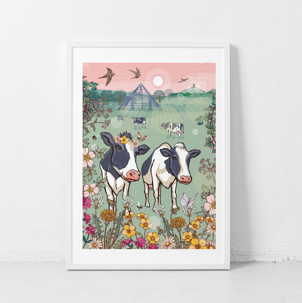 Glastonbury Cows Wall Art Print, Moo-Sic Festival Illustration Print