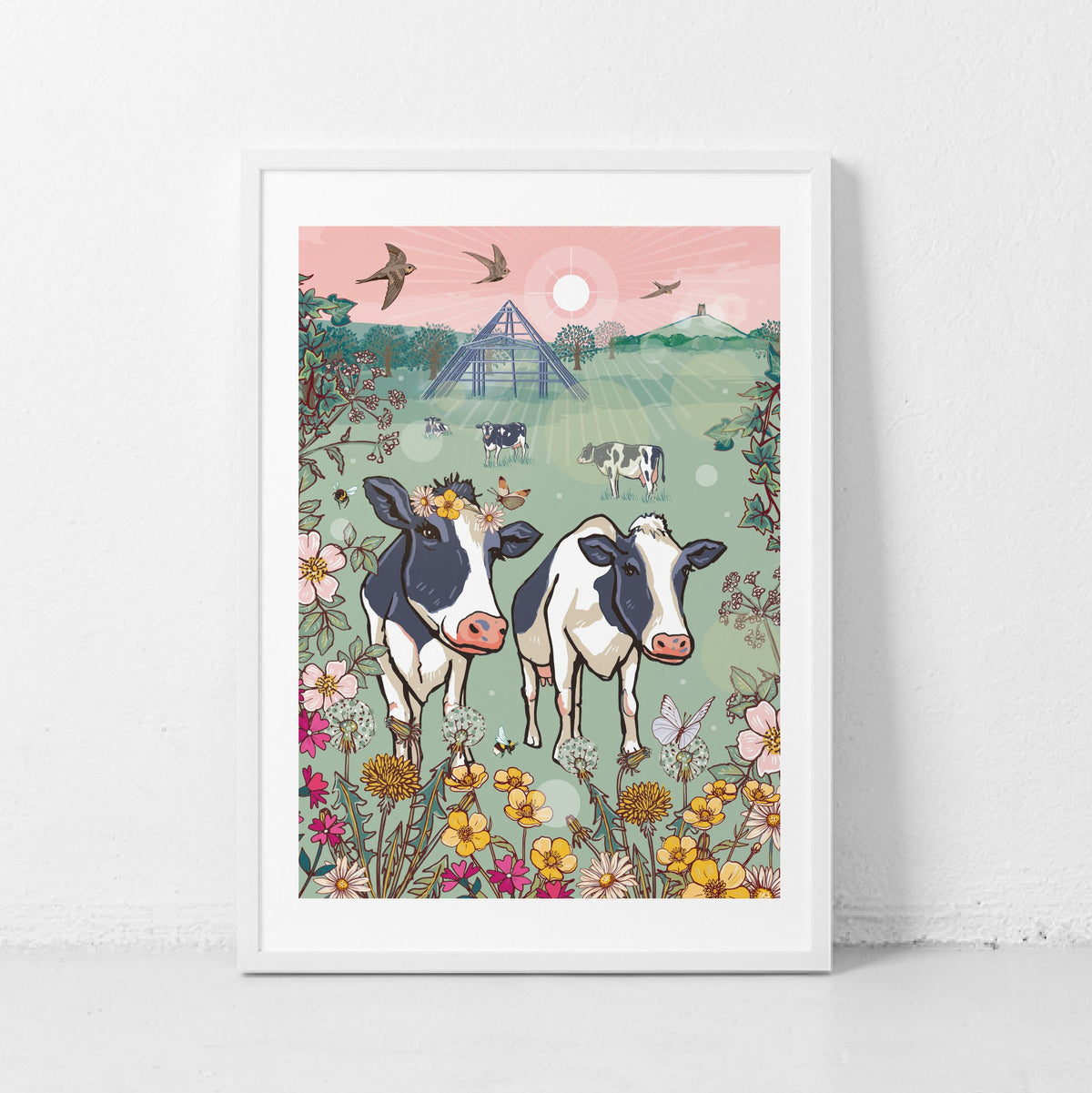 Glastonbury Cows Wall Art Print, Moo-Sic Festival Illustration Print