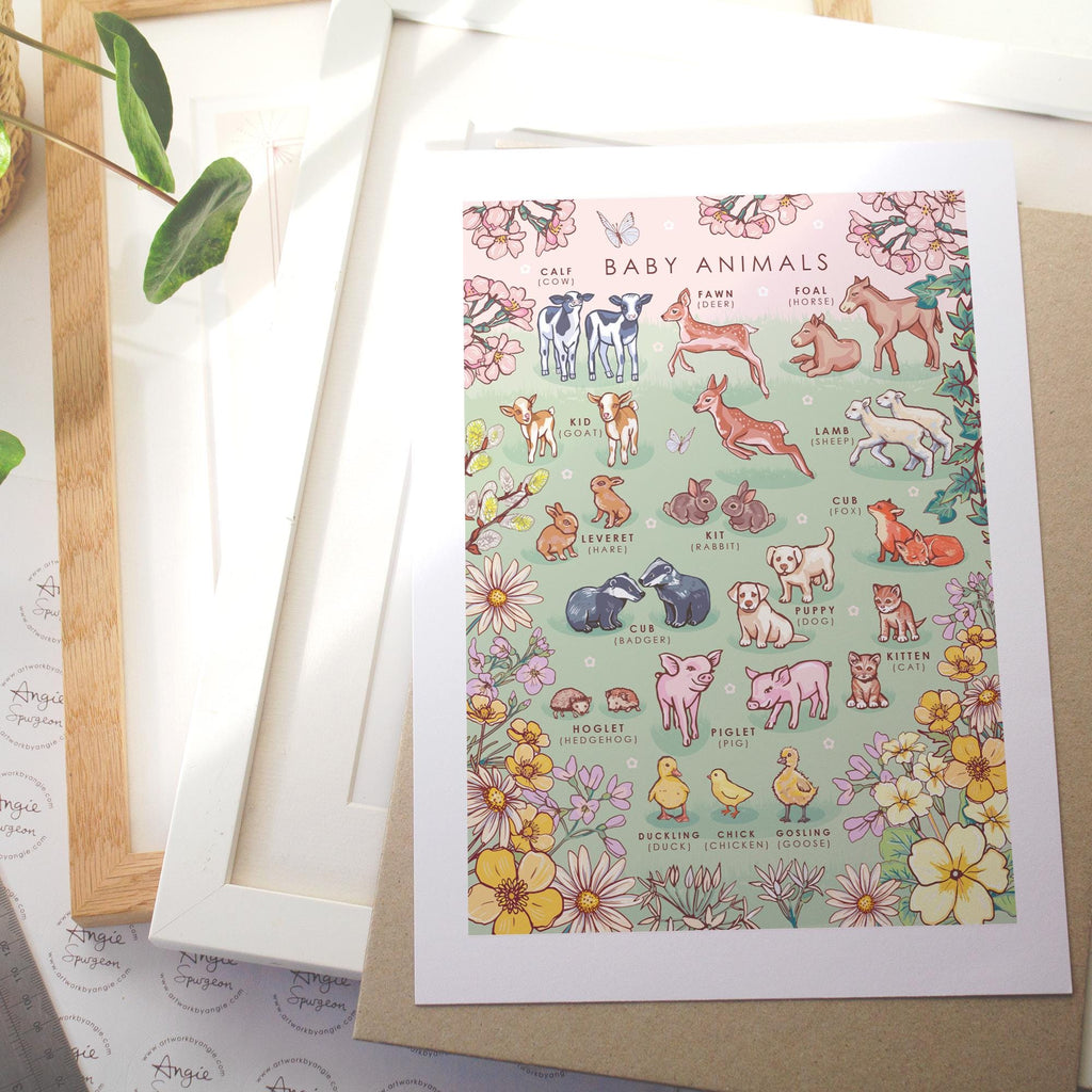 Baby Animals Nature Guide Wall Art Print