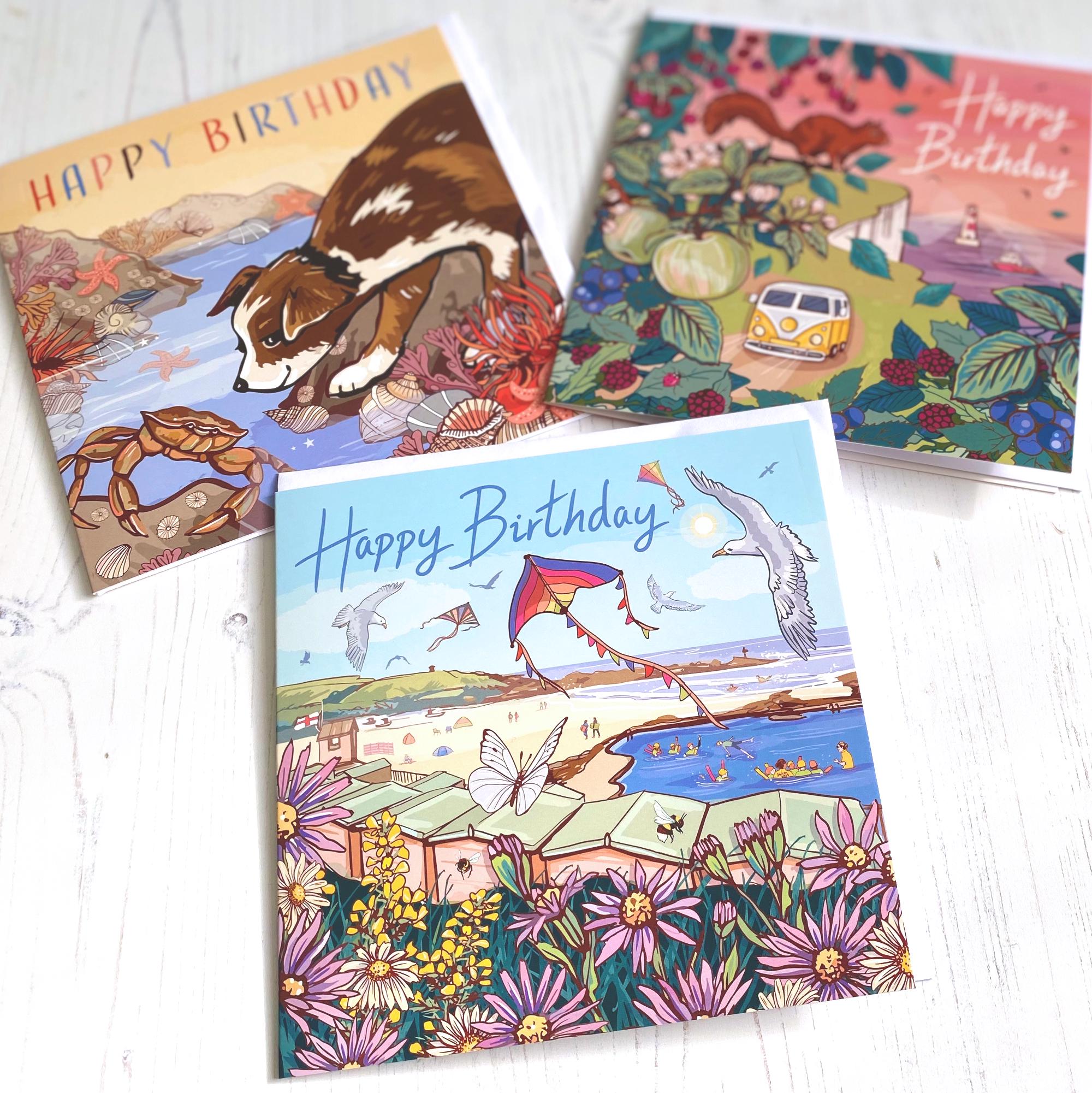 Coastal Birthday Card Set of 3 British Seaside Designs