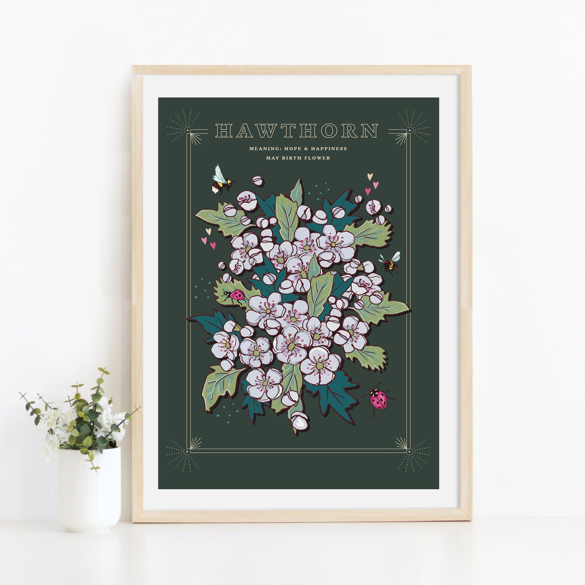 Hawthorn May Birth Flower Wall Art Print