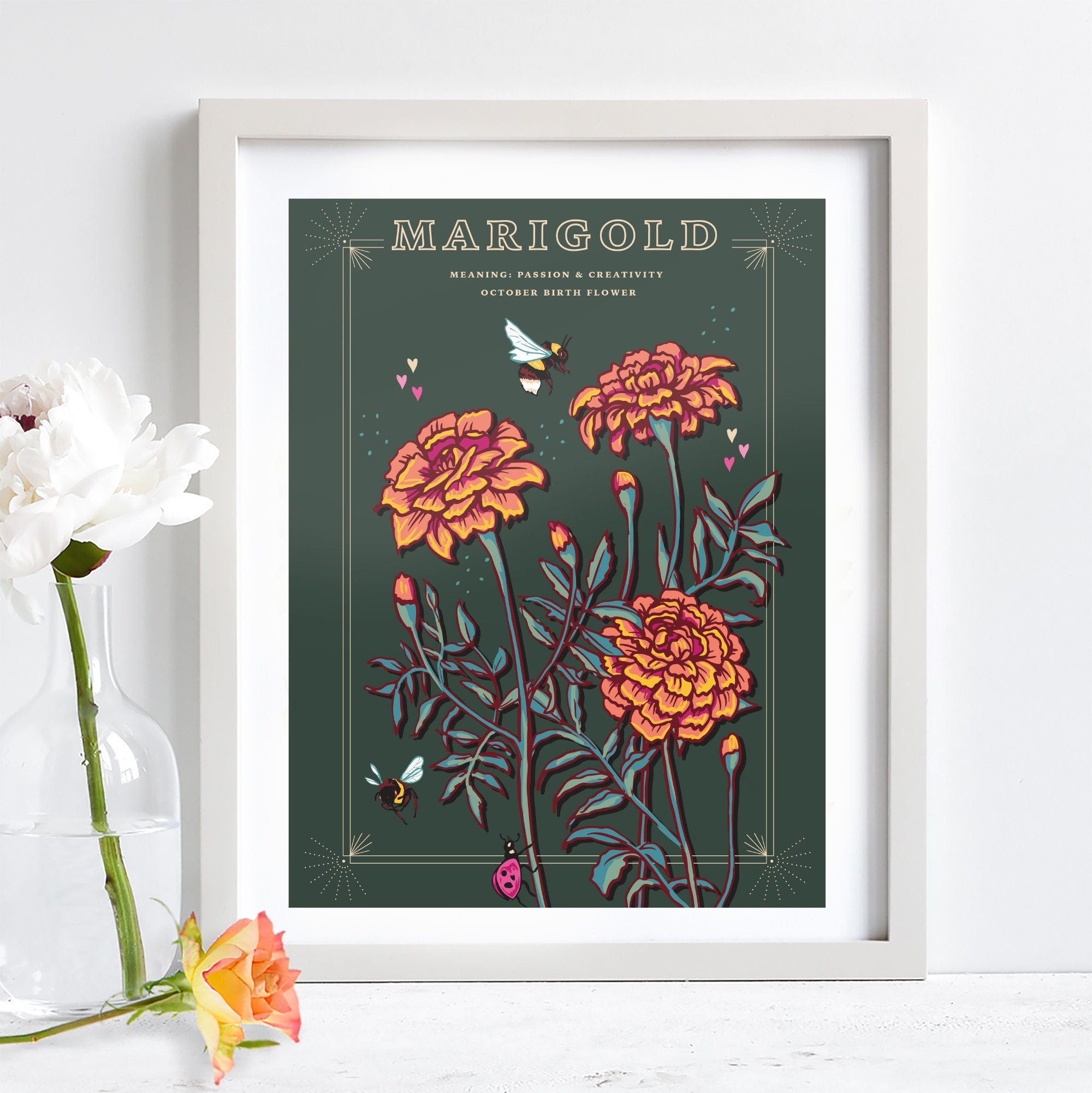 Marigold October Birth Flower Wall Art Print