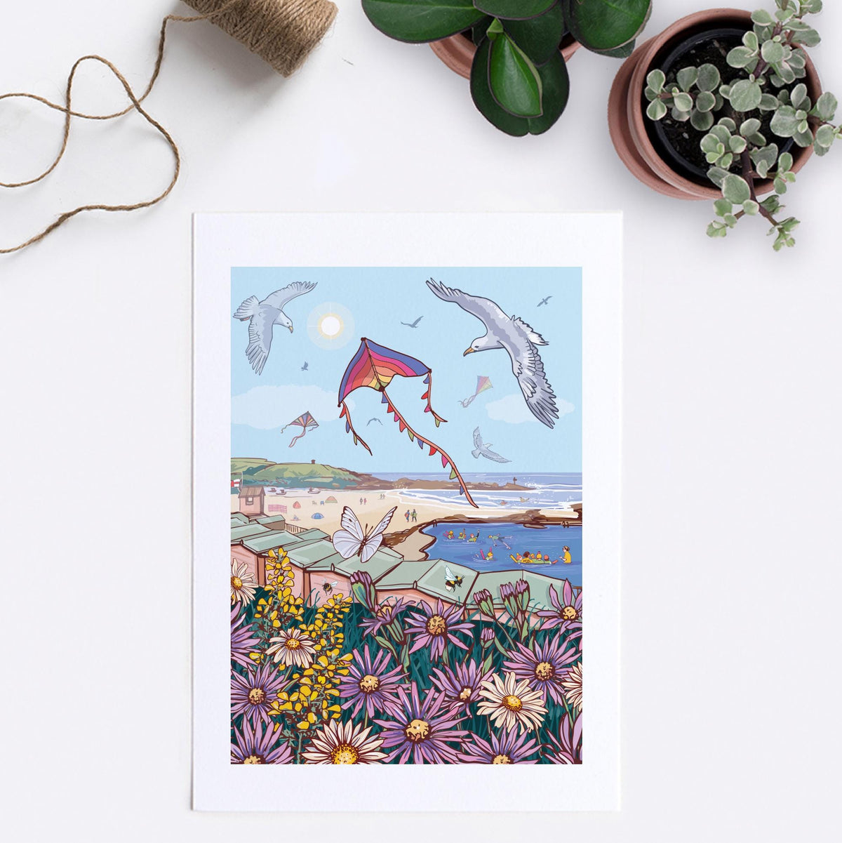 Seagulls & Kites Above Bude Sea Pool Wall Art Print