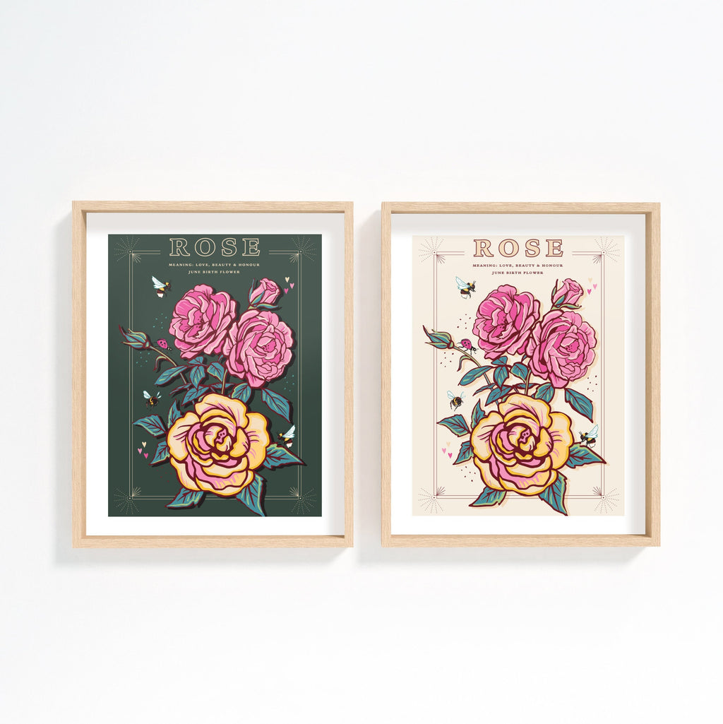 Rose June Birth Flower Wall Art Print