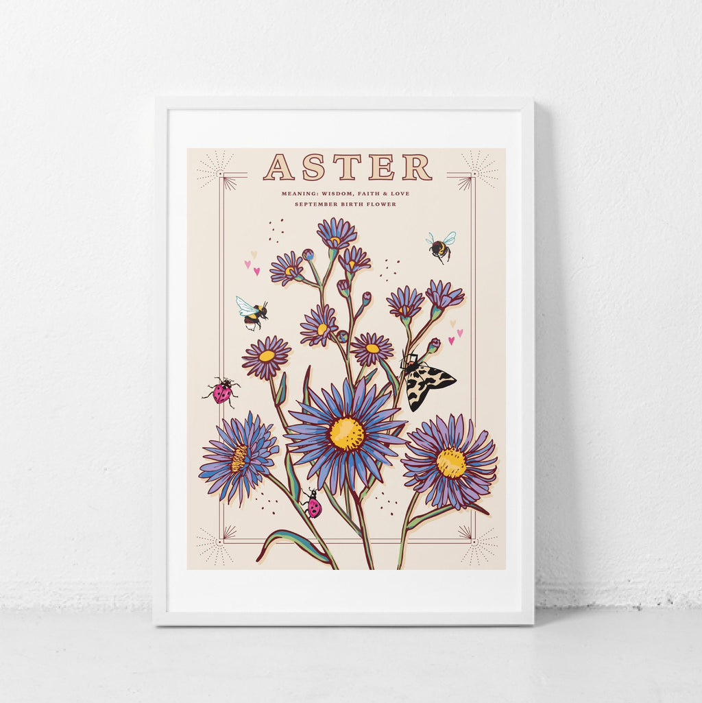 Aster September Birth Flower Wall Art Print