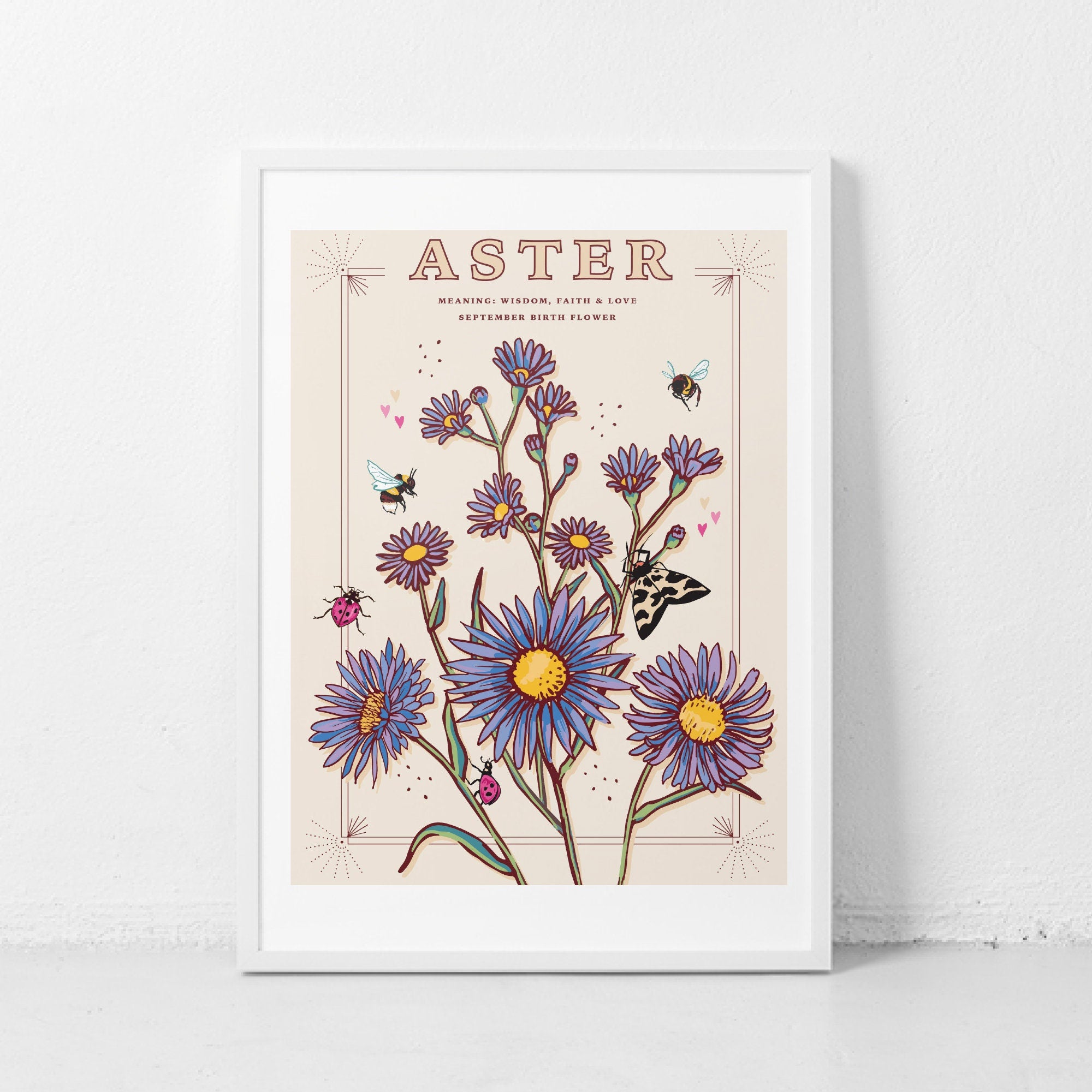 Aster September Birth Flower Wall Art Print