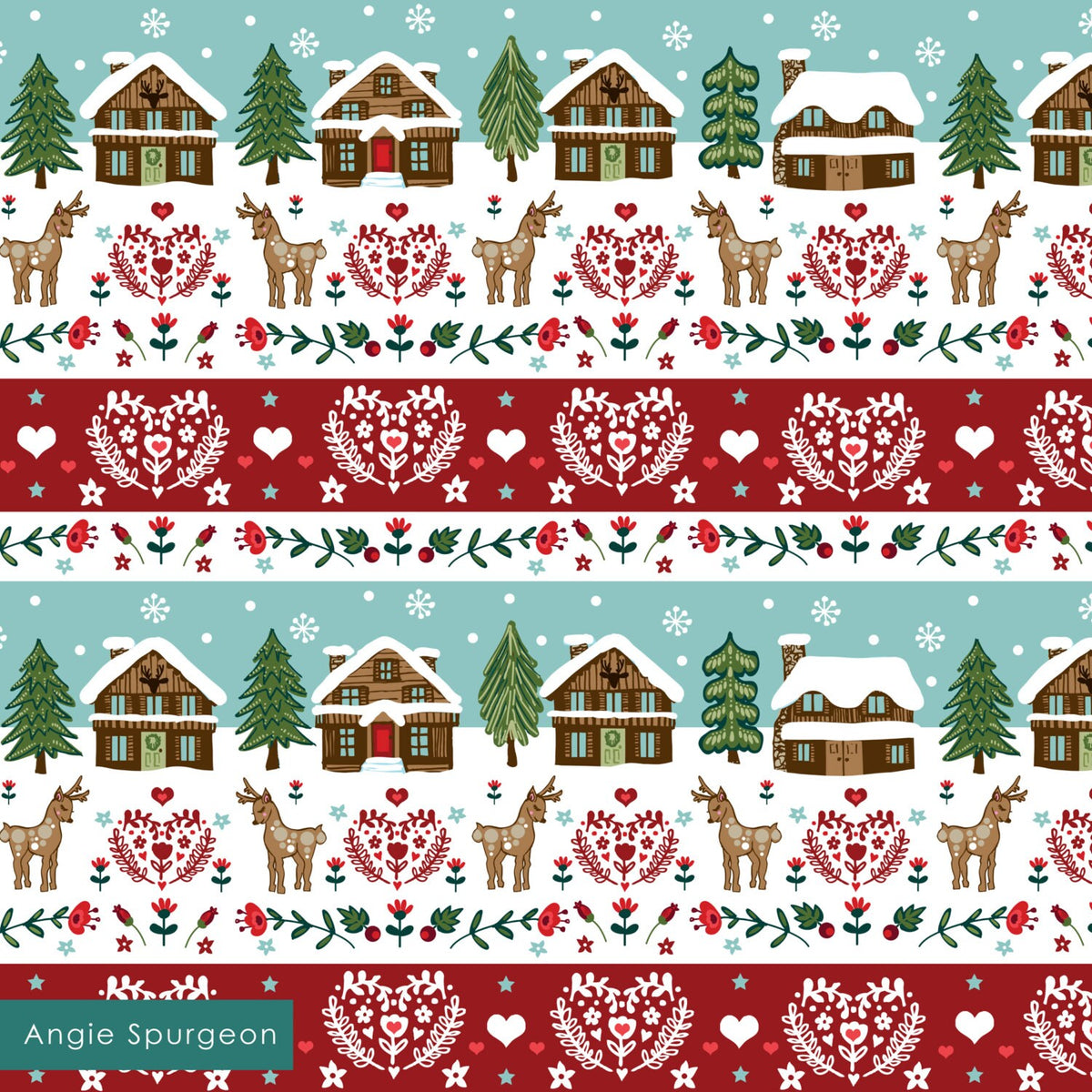 Lodges In The Snow Christmas Wrapping Paper pack of 2 sheets with tags