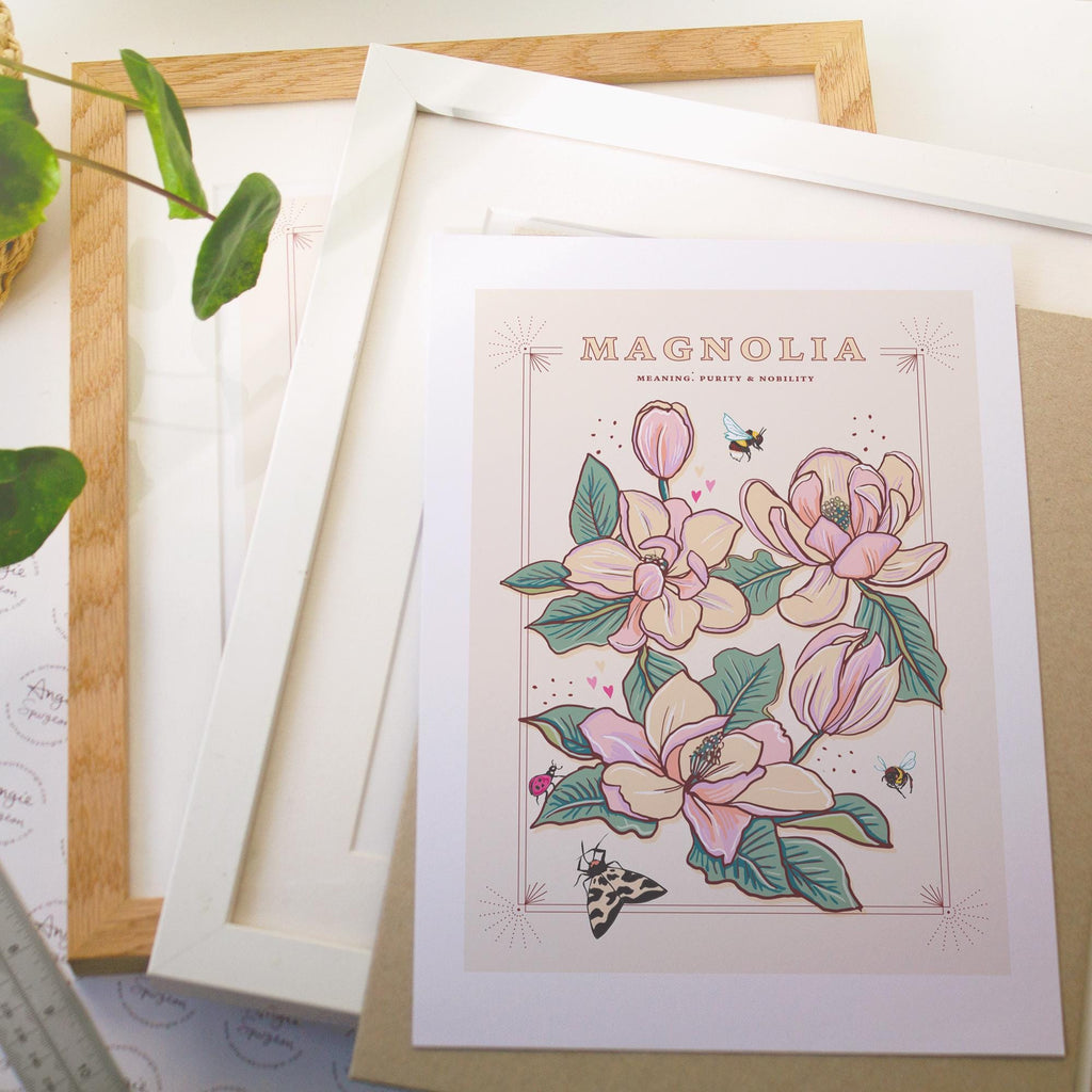 Magnolia Wall Art Print, Meaning of Flowers Illustration Print