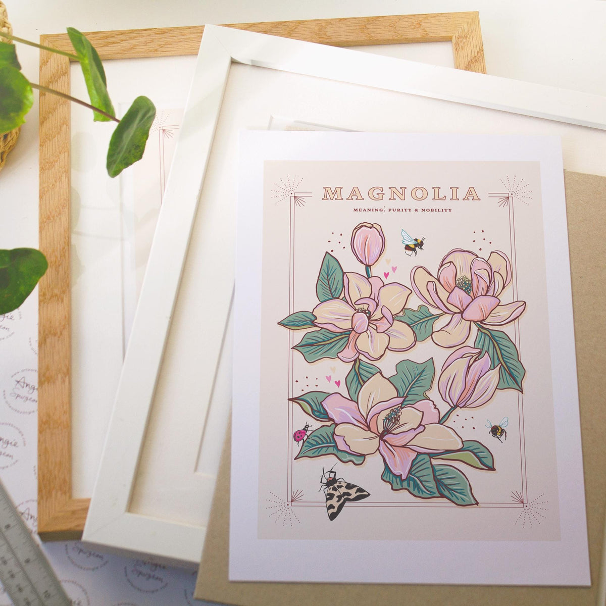 Magnolia Wall Art Print, Meaning of Flowers Illustration Print