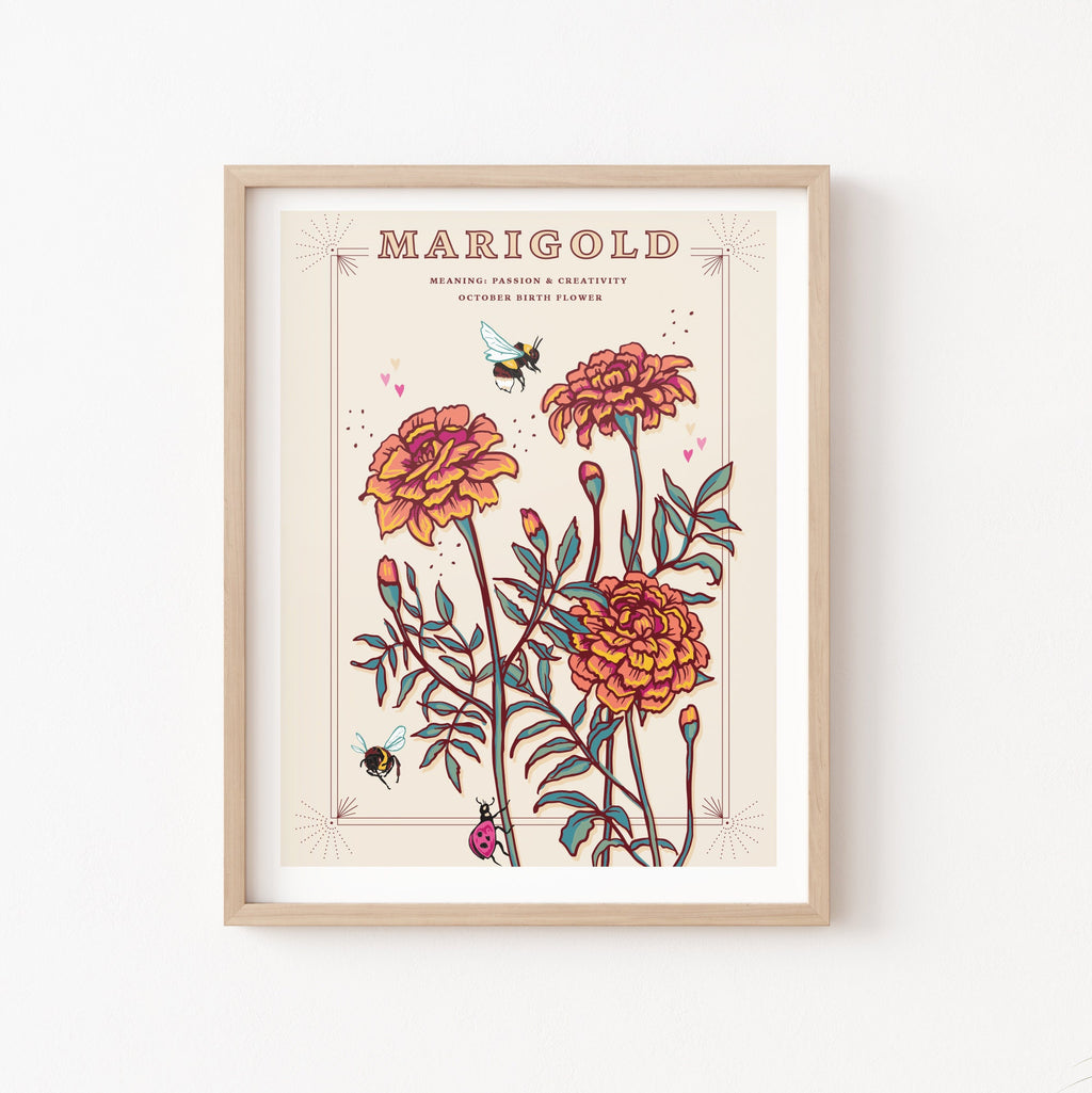 Marigold October Birth Flower Wall Art Print