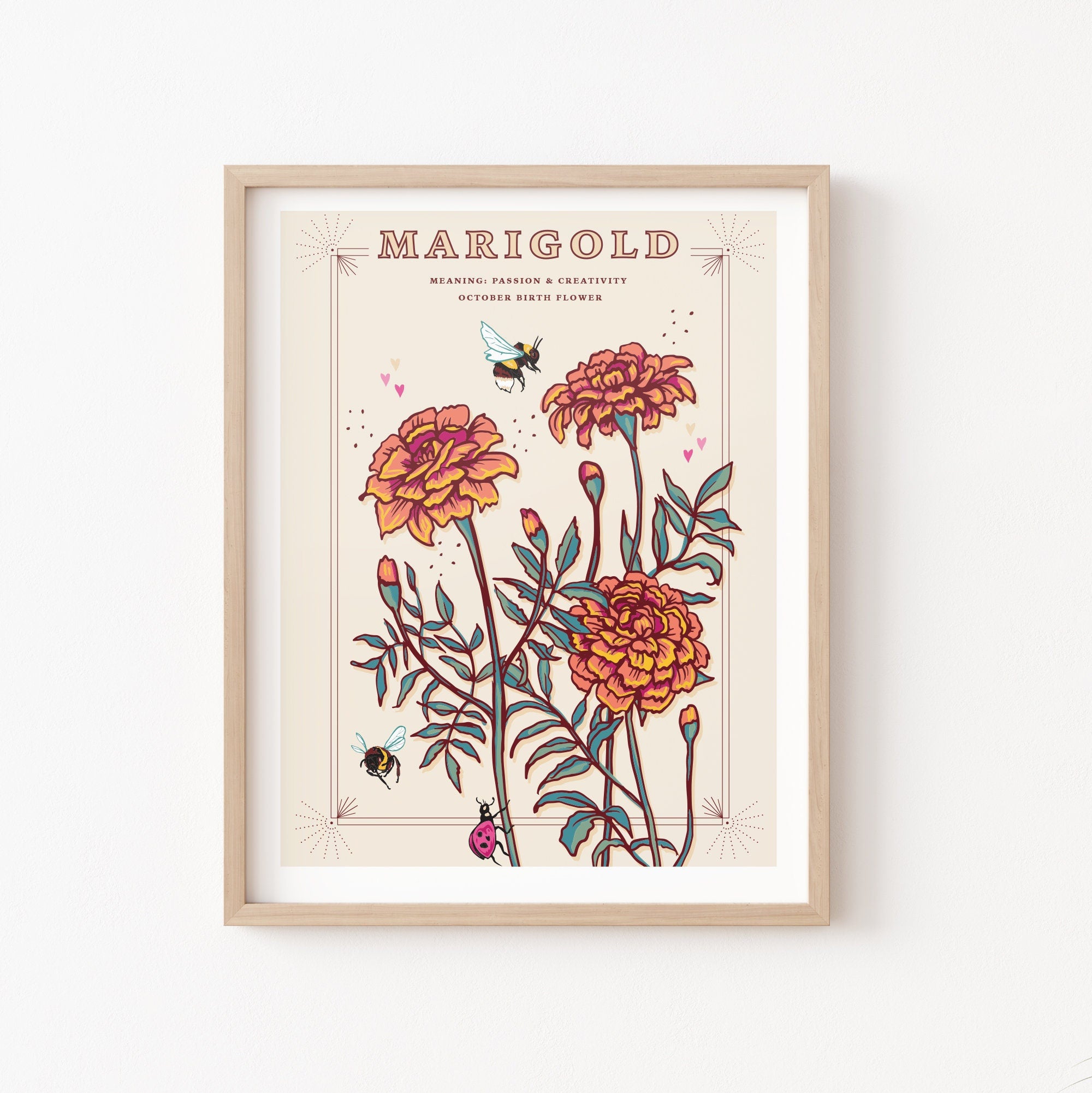 Marigold October Birth Flower Wall Art Print
