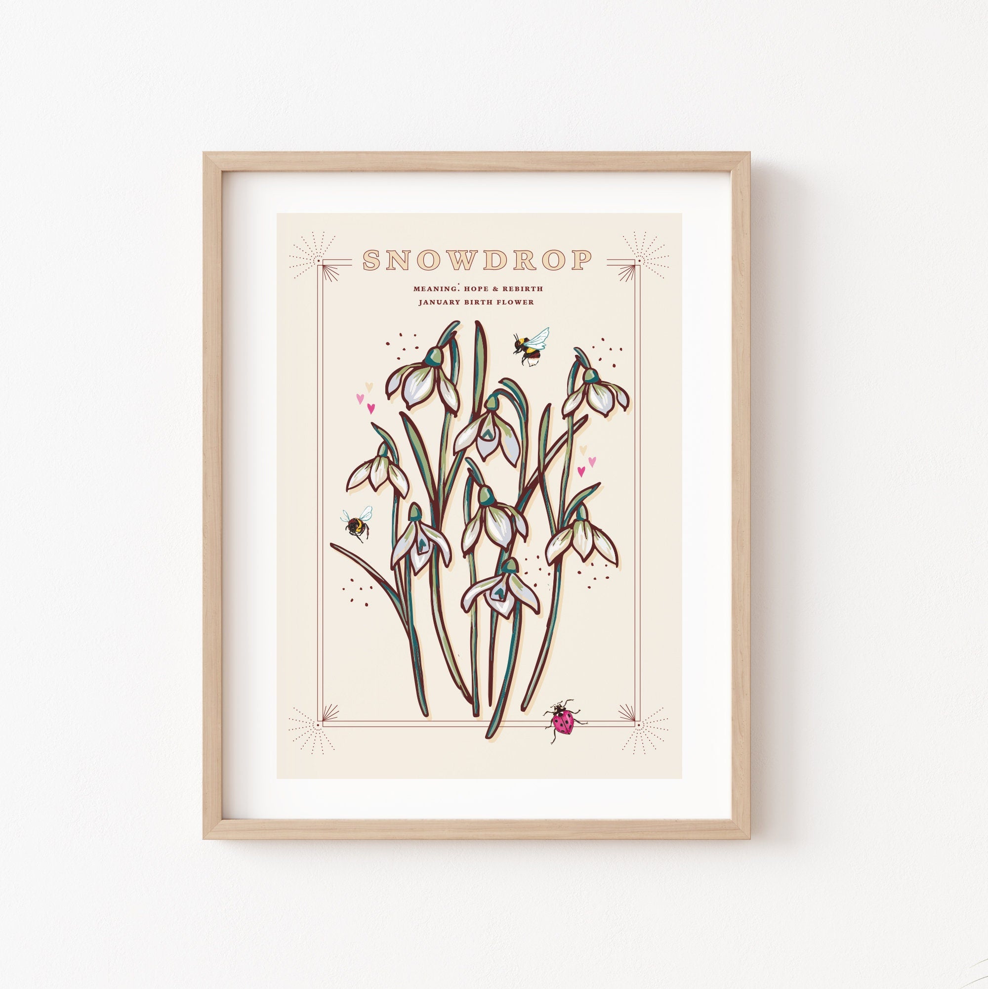 Snowdrops January Birth Flower Wall Art Print