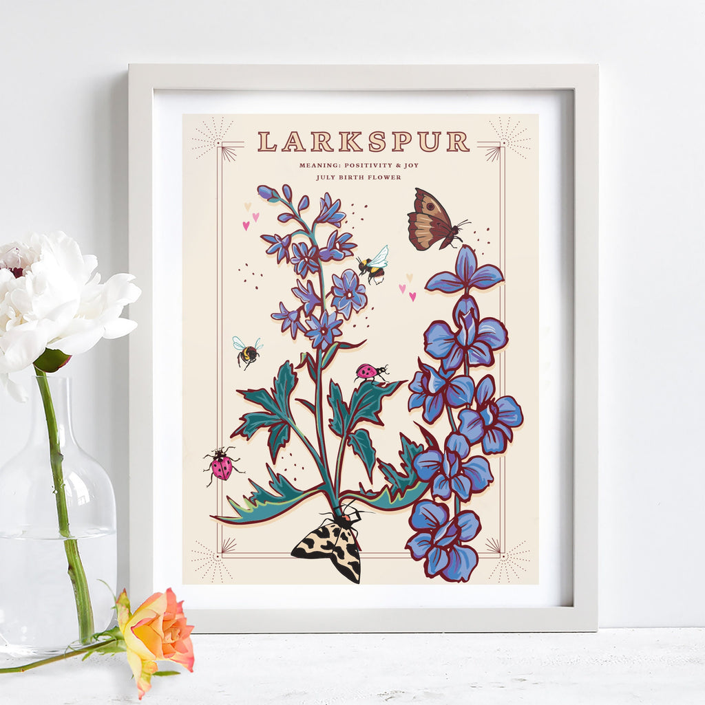 Larkspur July Birth Flower Wall Art Print