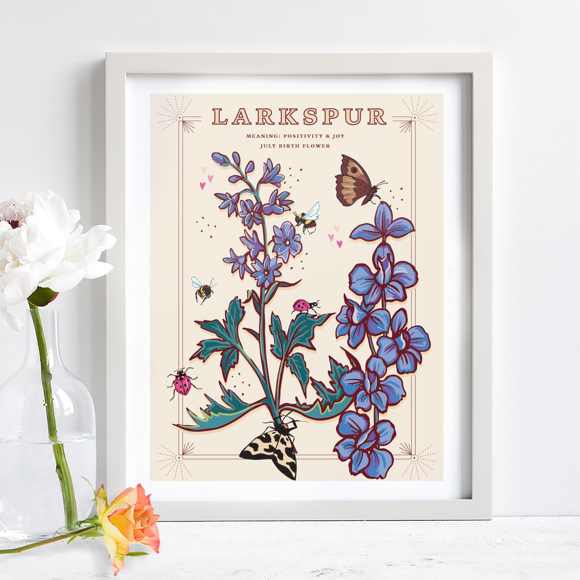 Larkspur July Birth Flower Wall Art Print