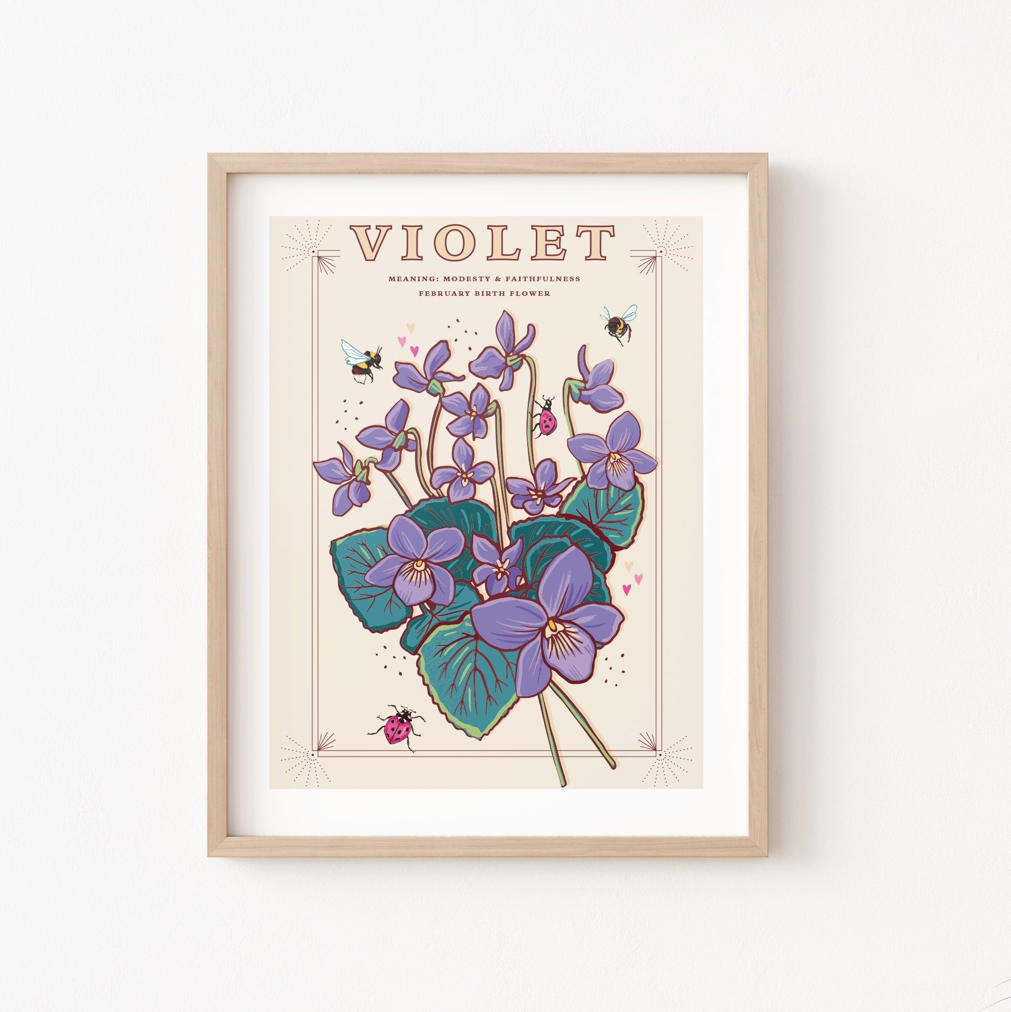 Violets February Birth Flower Wall Art Print