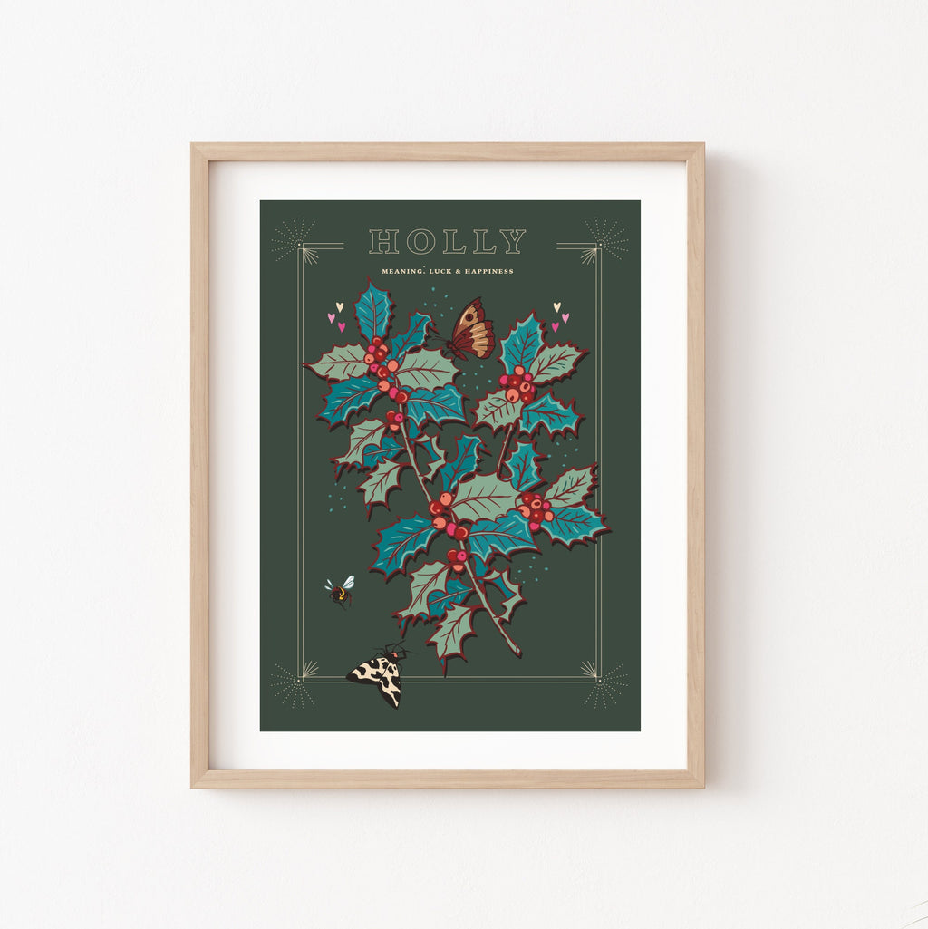 Holly Berries December Birth Month Wall Art Print